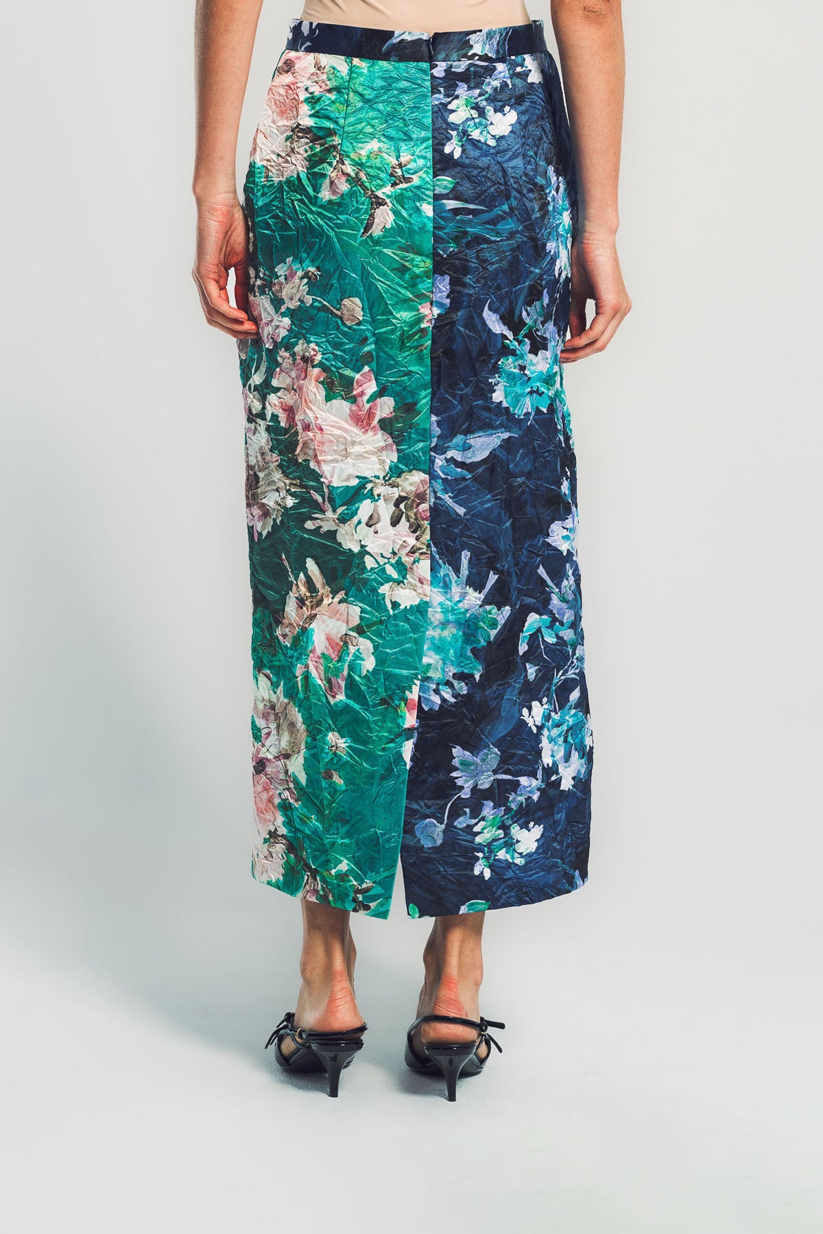 ERDEM | FLORAL PRINT TEXTURED SATIN PENCIL SKIRT