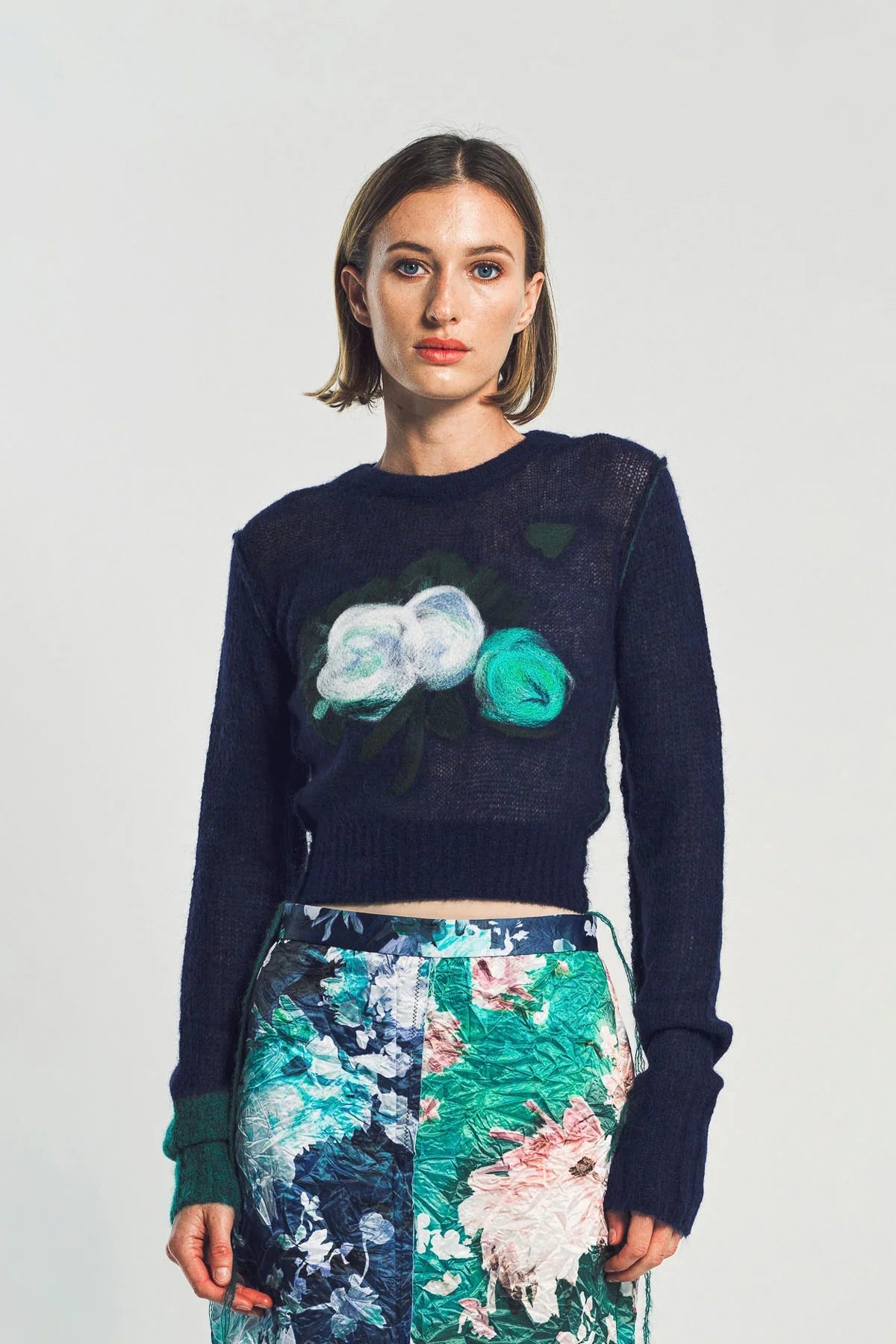 ERDEM | FLORAL DETAIL OPEN STITCH CROPPED JUMPER