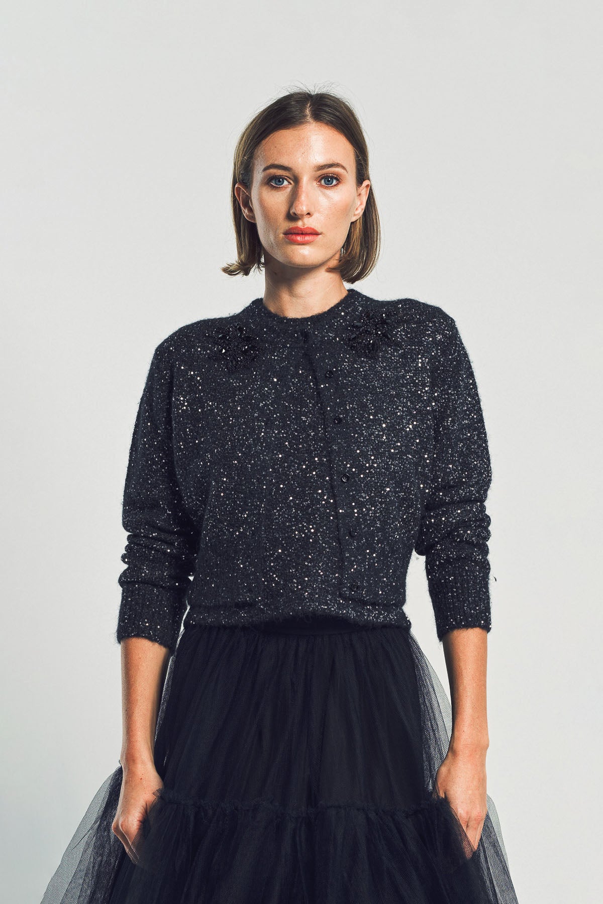 ERDEM | EMBELLISHED SEQUIN CROPPED CARDIGAN