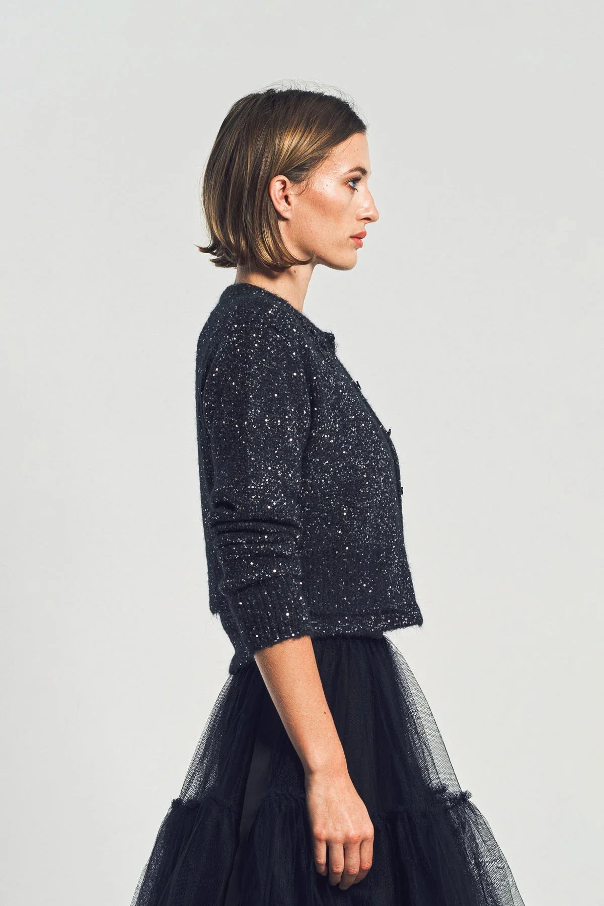 ERDEM | EMBELLISHED SEQUIN CROPPED CARDIGAN