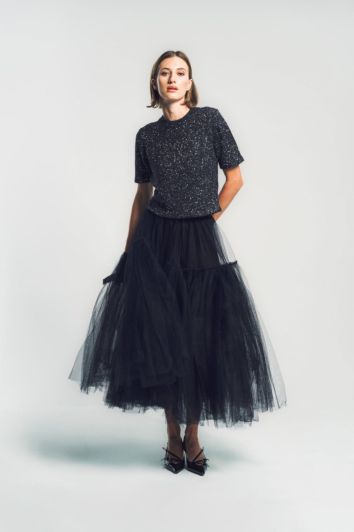 ERDEM | SEQUIN SHORT SLEEVE KNIT TOP