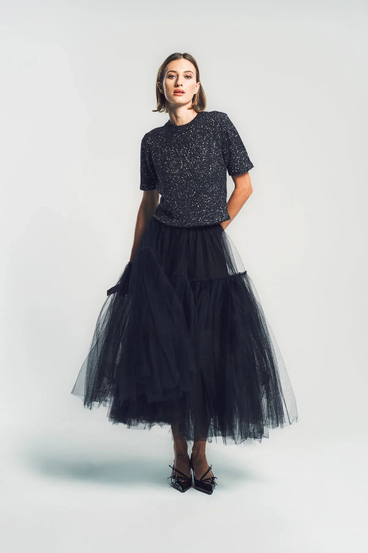 ERDEM | SEQUIN SHORT SLEEVE KNIT TOP