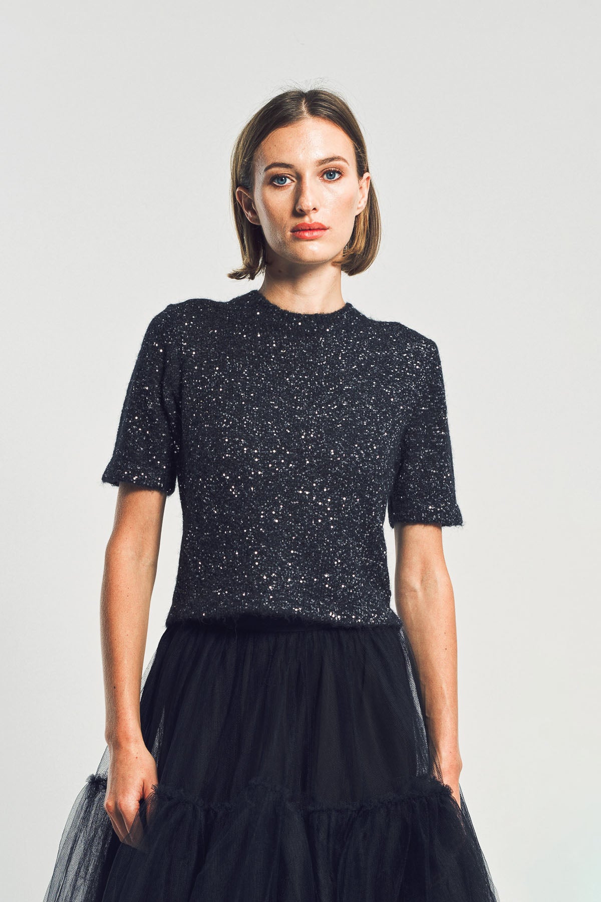 ERDEM | SEQUIN SHORT SLEEVE KNIT TOP