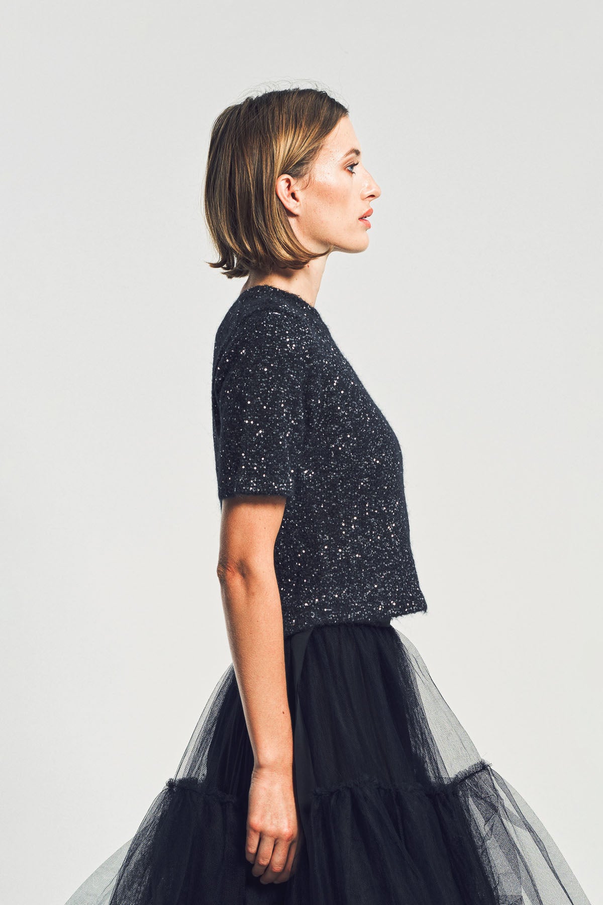 ERDEM | SEQUIN SHORT SLEEVE KNIT TOP