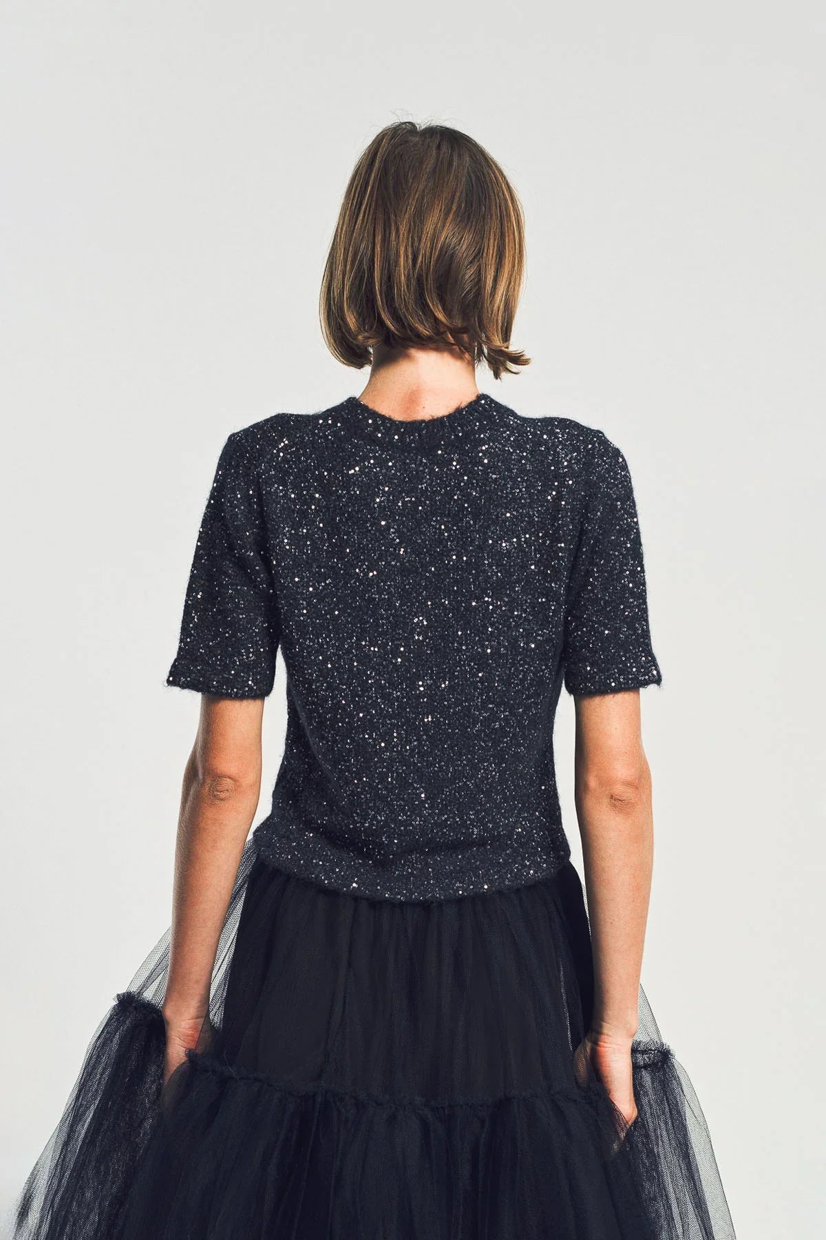 ERDEM | SEQUIN SHORT SLEEVE KNIT TOP
