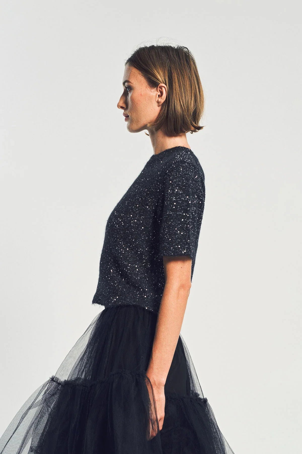 ERDEM | SEQUIN SHORT SLEEVE KNIT TOP