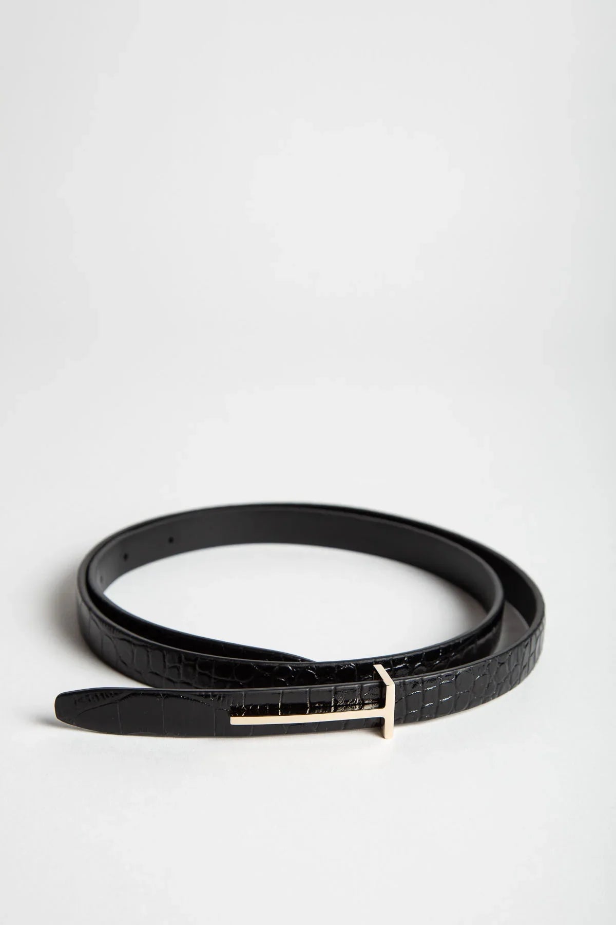 TOM FORD | SHINY STAMPED CROCODILE LEATHER SLIM T BELT