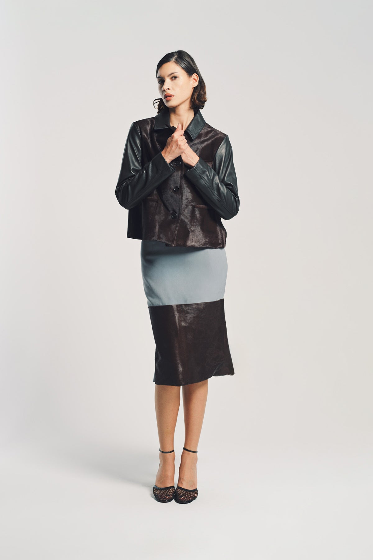 美品 サイズ48 MARNI レザージャケット 黒 MARNI Leather-Trimmed Calf Hair Jacket for Men | MR PORTER