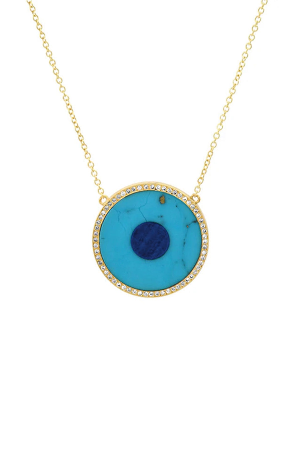 JENNIFER MEYER | TURQUOISE INLAY EVIL EYE NECKLACE WITH DIAMONDS