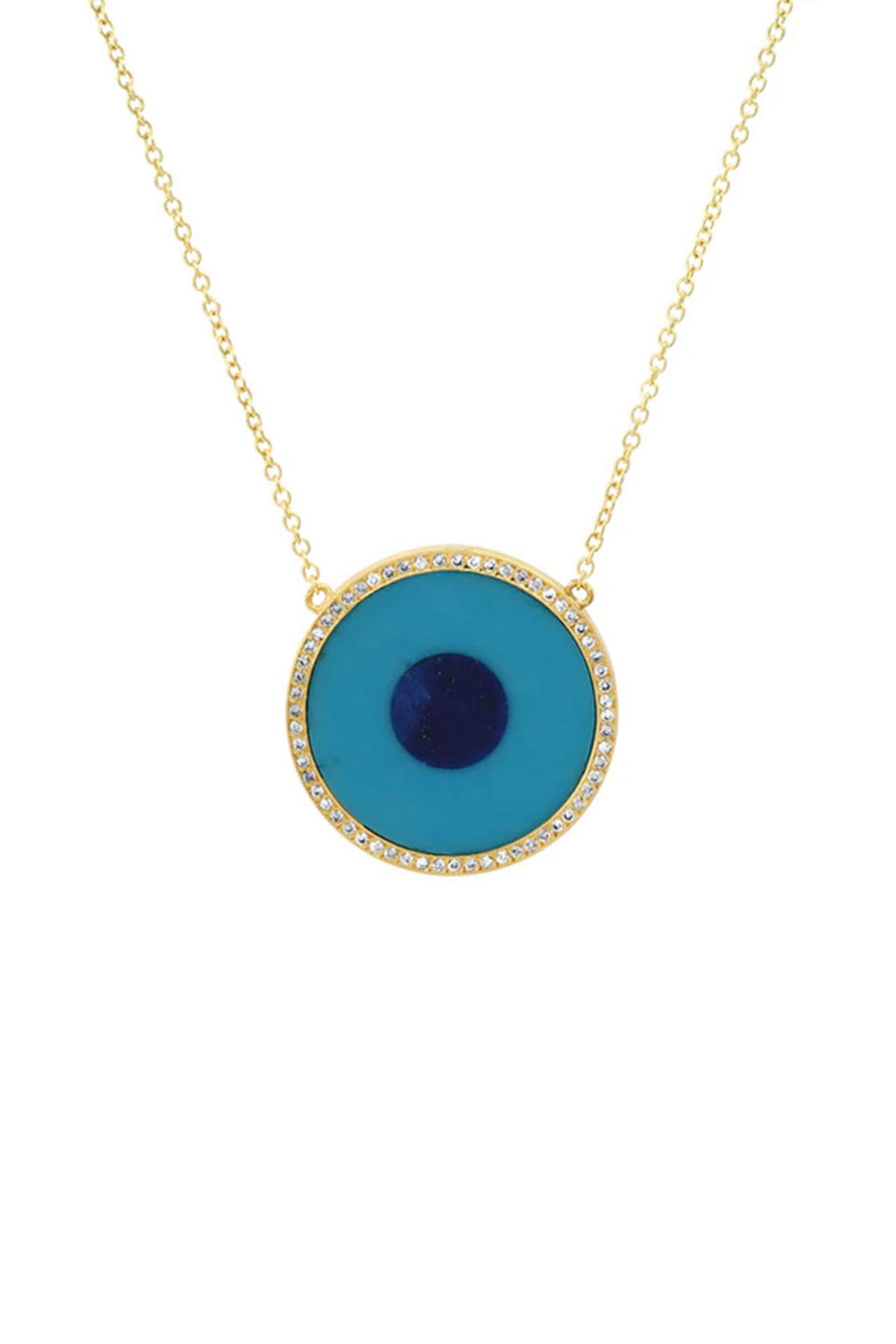 JENNIFER MEYER | TURQUOISE INLAY EVIL EYE NECKLACE WITH DIAMONDS