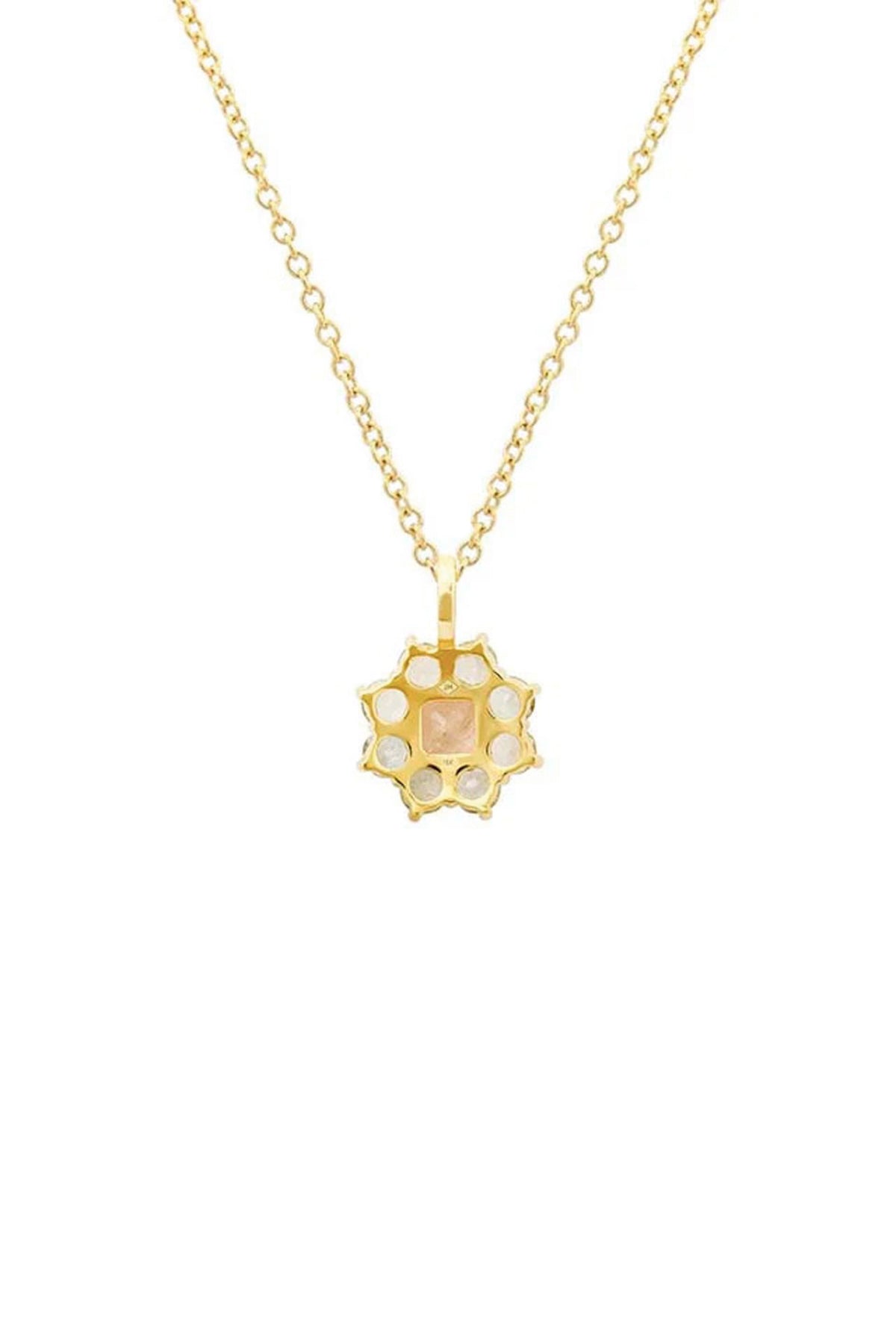 JENNIFER MEYER | PETITE STATEMENT AQUAMARINE FLOWER PENDANT NECKLACE WITH MORGANITE CENTER