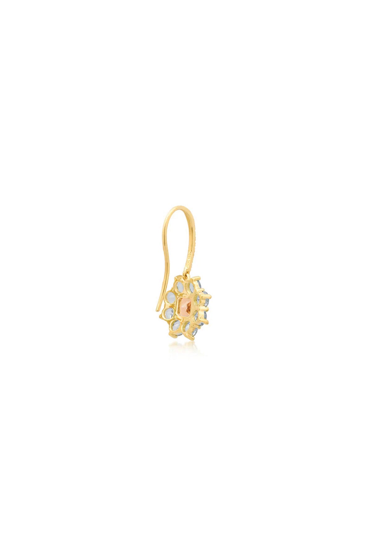 JENNIFER MEYER | PETITE STATEMENT AQUAMARINE FLOWER DROP EARRINGS WITH MORGANITE CENTER
