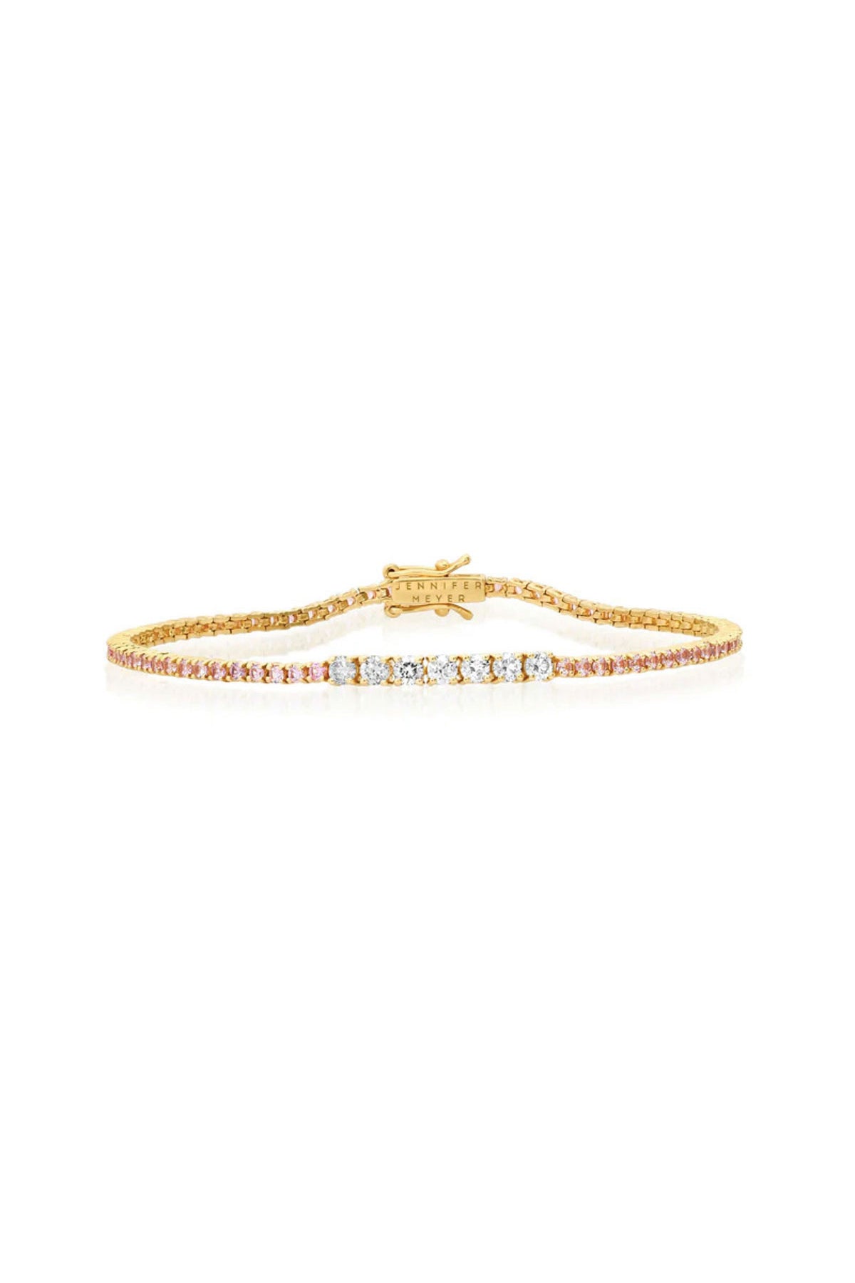 JENNIFER MEYER | SMALL 4-PRONG PINK SAPPHIRE TENNIS BRACELET WITH LARGE DIAMOND ACCENT