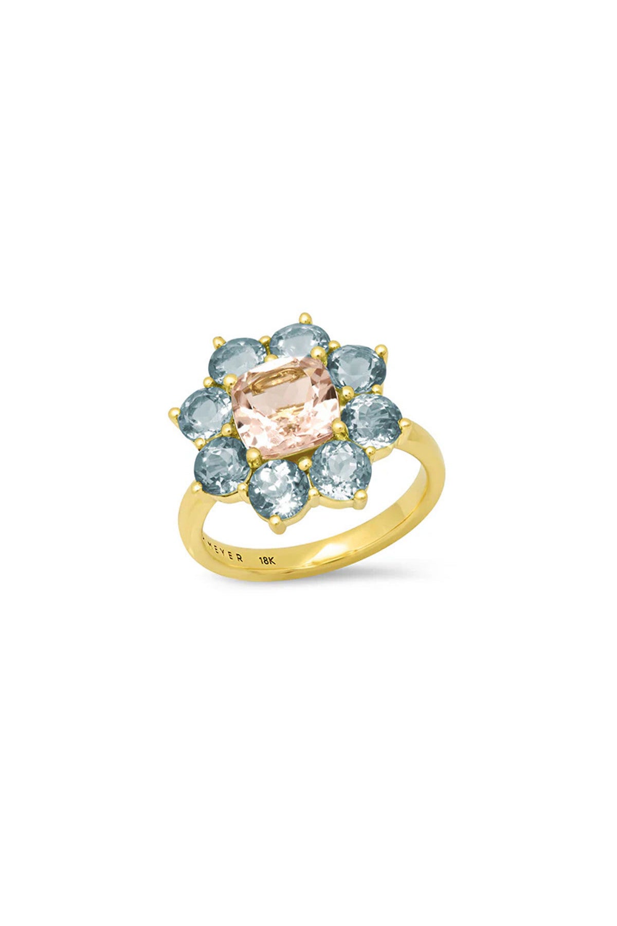 JENNIFER MEYER | STATEMENT AQUAMARINE FLOWER RING WITH MORGANITE CENTER