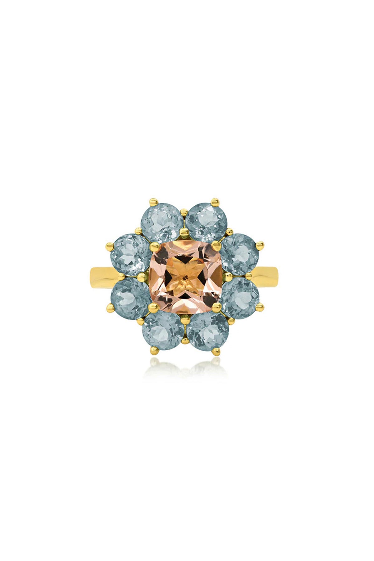 JENNIFER MEYER | STATEMENT AQUAMARINE FLOWER RING WITH MORGANITE CENTER