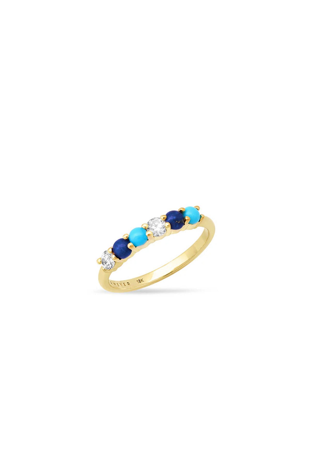 JENNIFER MEYER | 4-PRONG DIAMOND, TURQUOISE, AND LAPIS RING