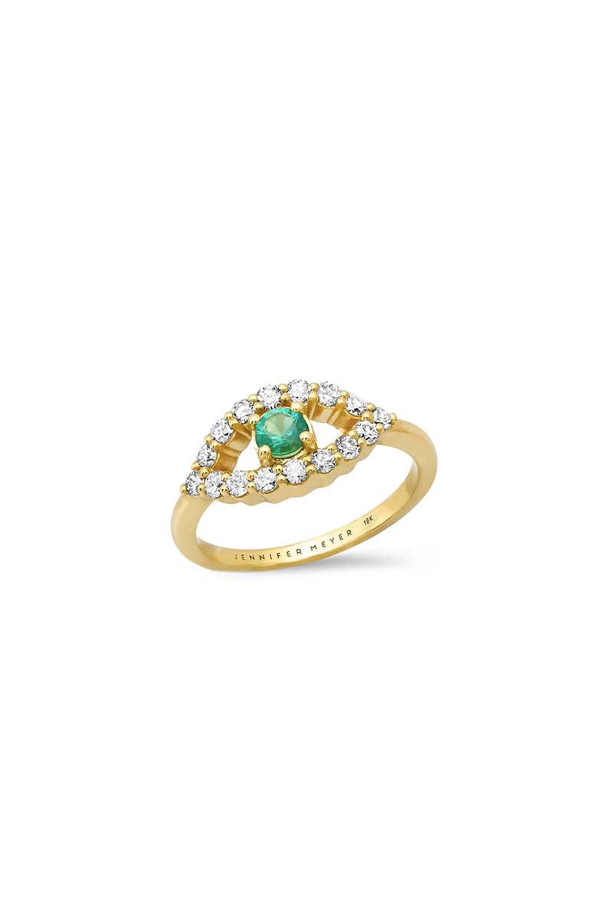 JENNIFER MEYER | MEDIUM DIAMOND OPEN EVIL EYE RING WITH EMERALD CENTER