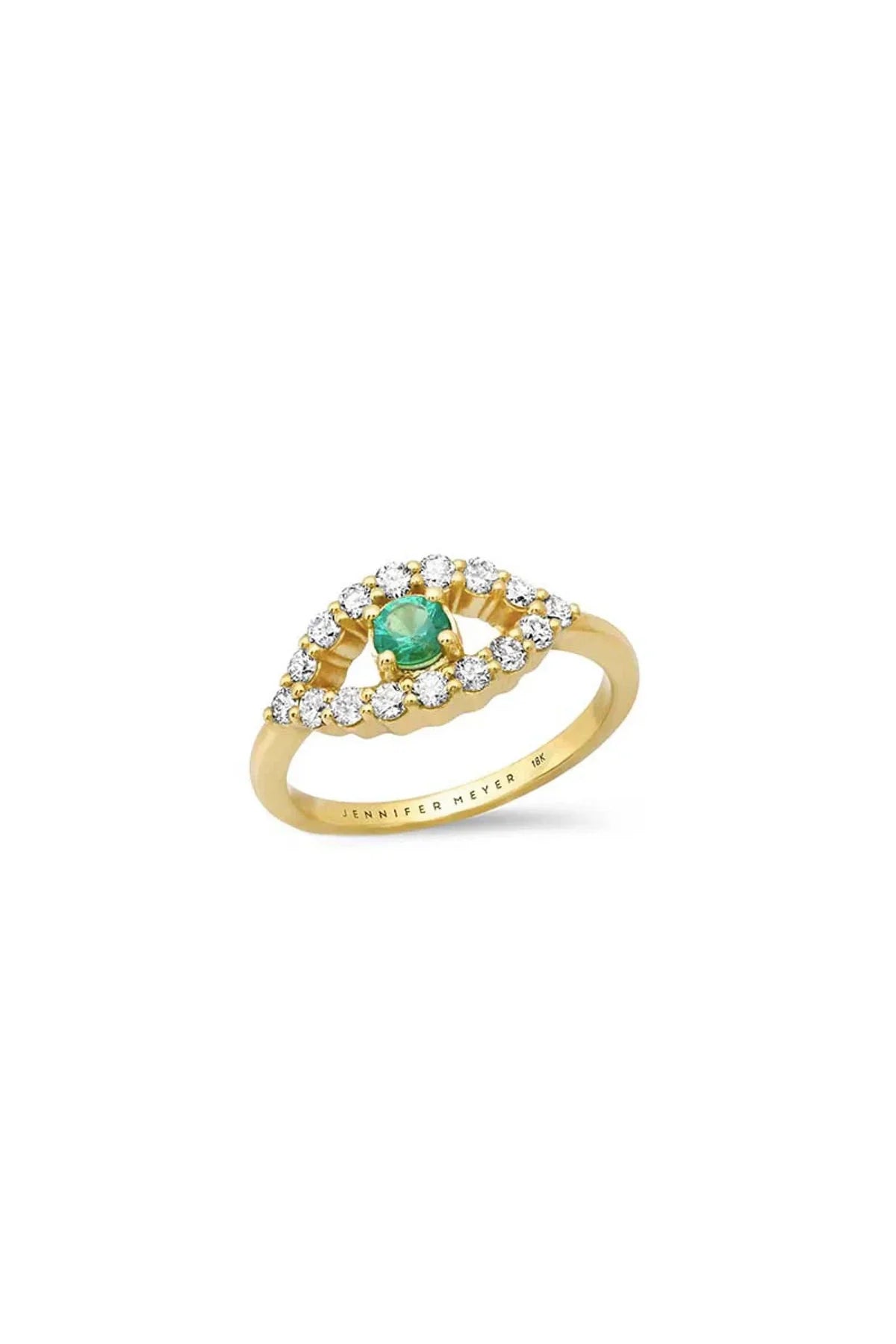 JENNIFER MEYER | MEDIUM DIAMOND OPEN EVIL EYE RING WITH EMERALD CENTER