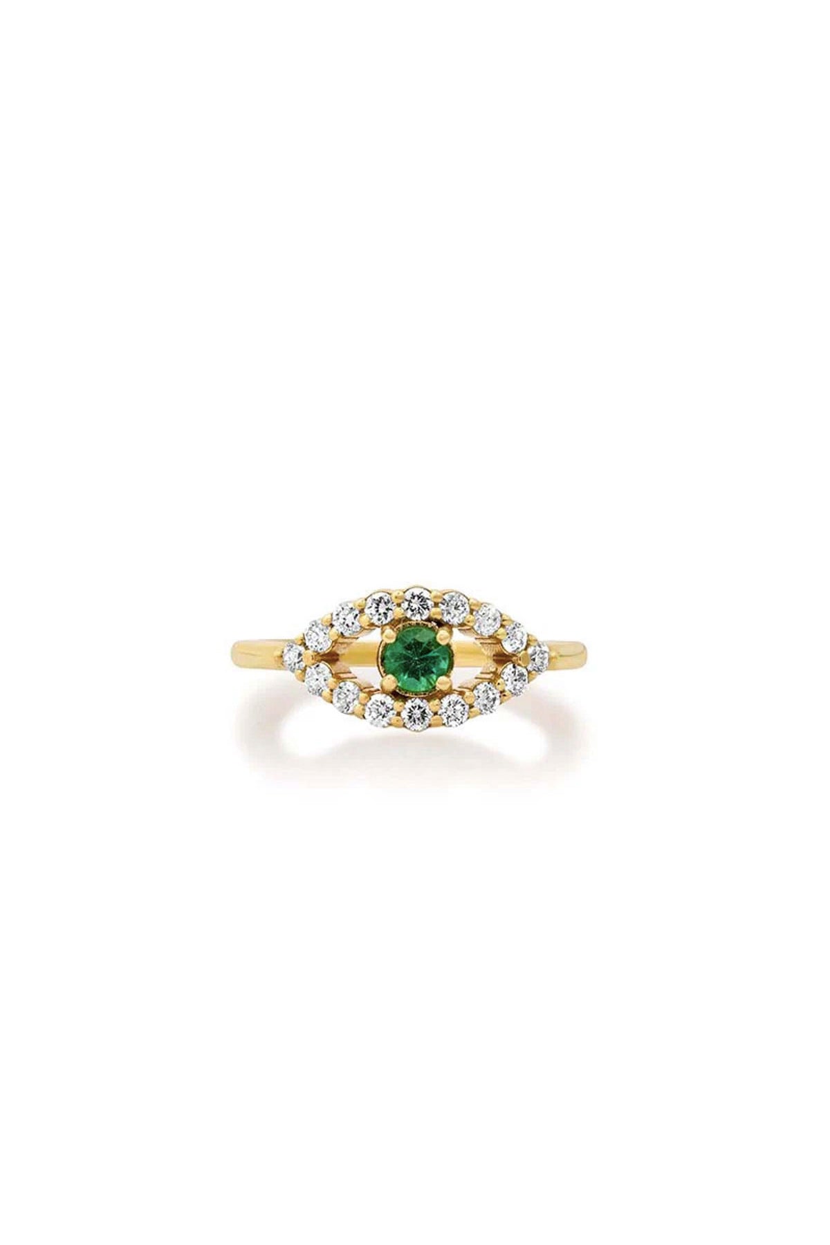 JENNIFER MEYER | MEDIUM DIAMOND OPEN EVIL EYE RING WITH EMERALD CENTER