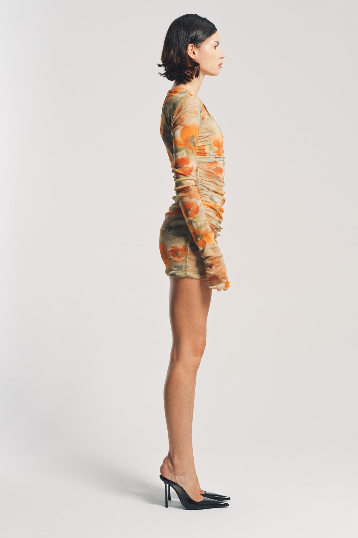 SAINT LAURENT | FLORAL RUCHED MINI DRESS