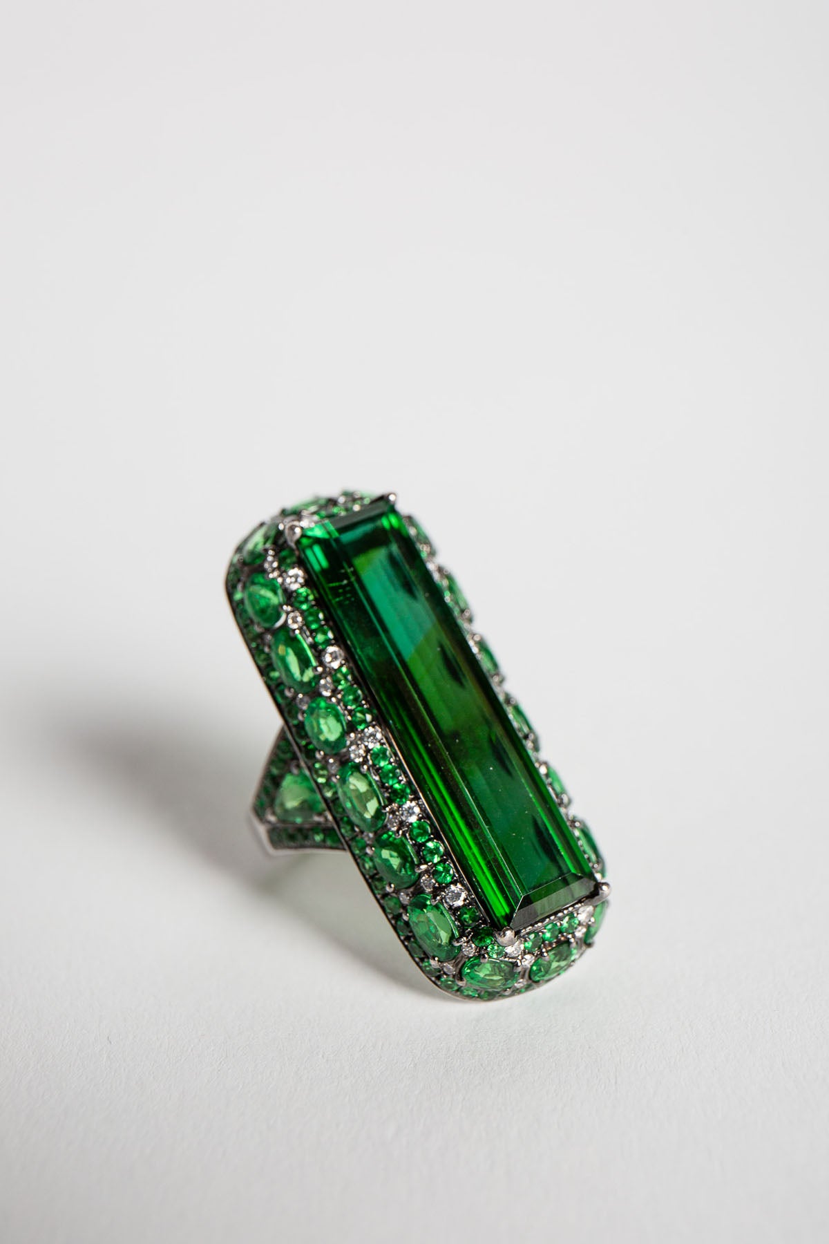 STEFERE | WHITE GOLD, DIAMOND, TOURMALINE, & GREEN GARNET RING