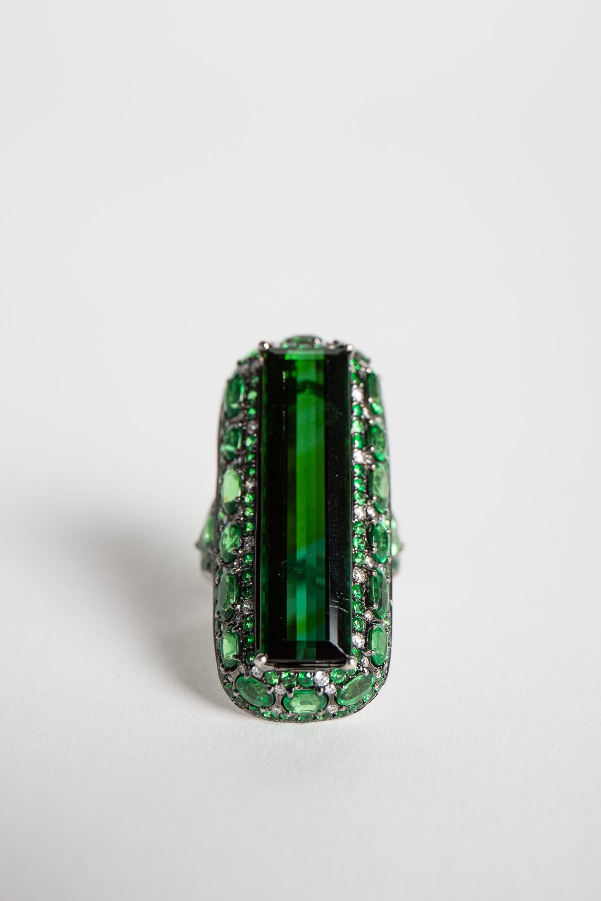 STEFERE | WHITE GOLD, DIAMOND, TOURMALINE, & GREEN GARNET RING