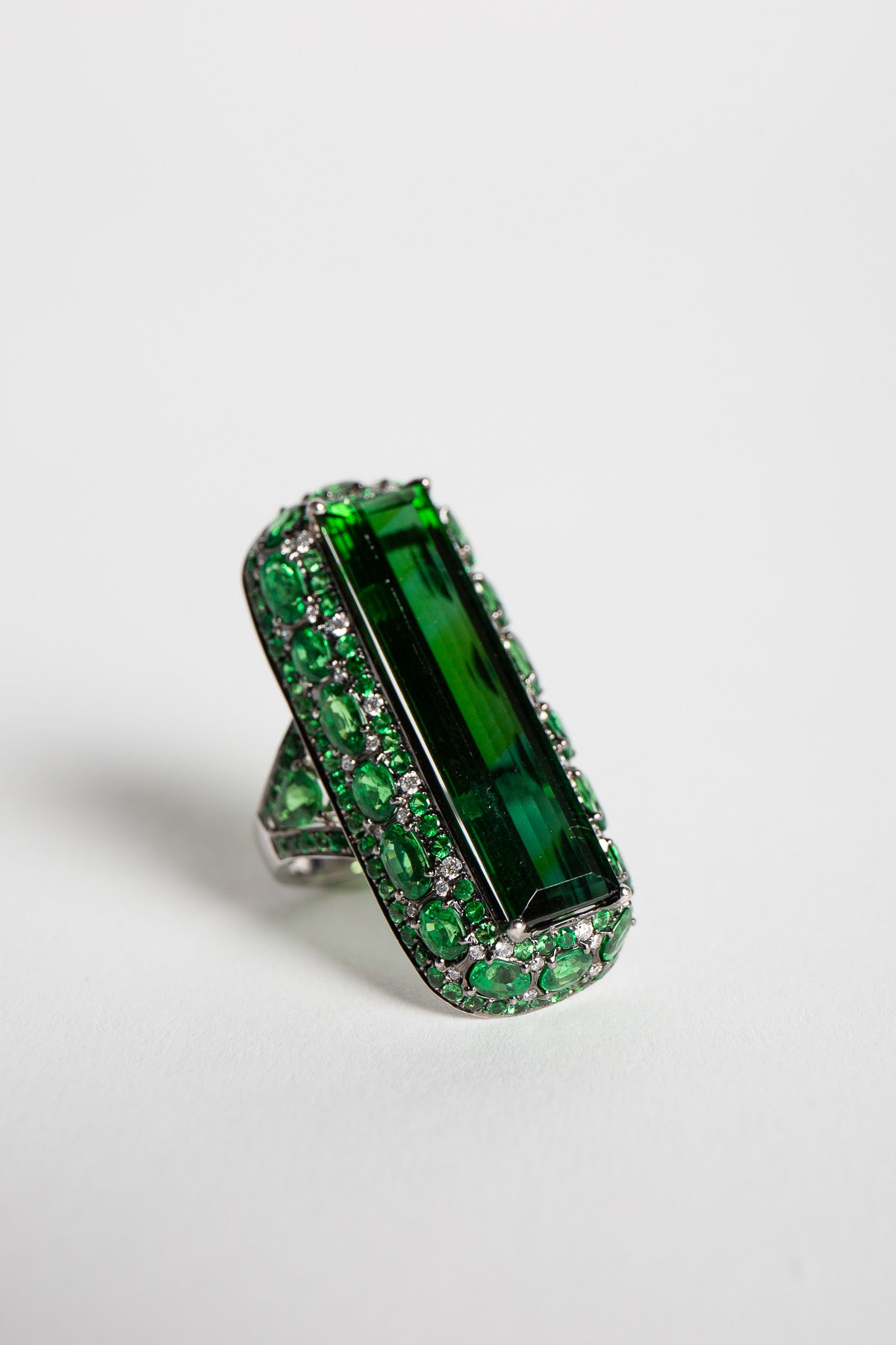 STEFERE | WHITE GOLD, DIAMOND, TOURMALINE, & GREEN GARNET RING