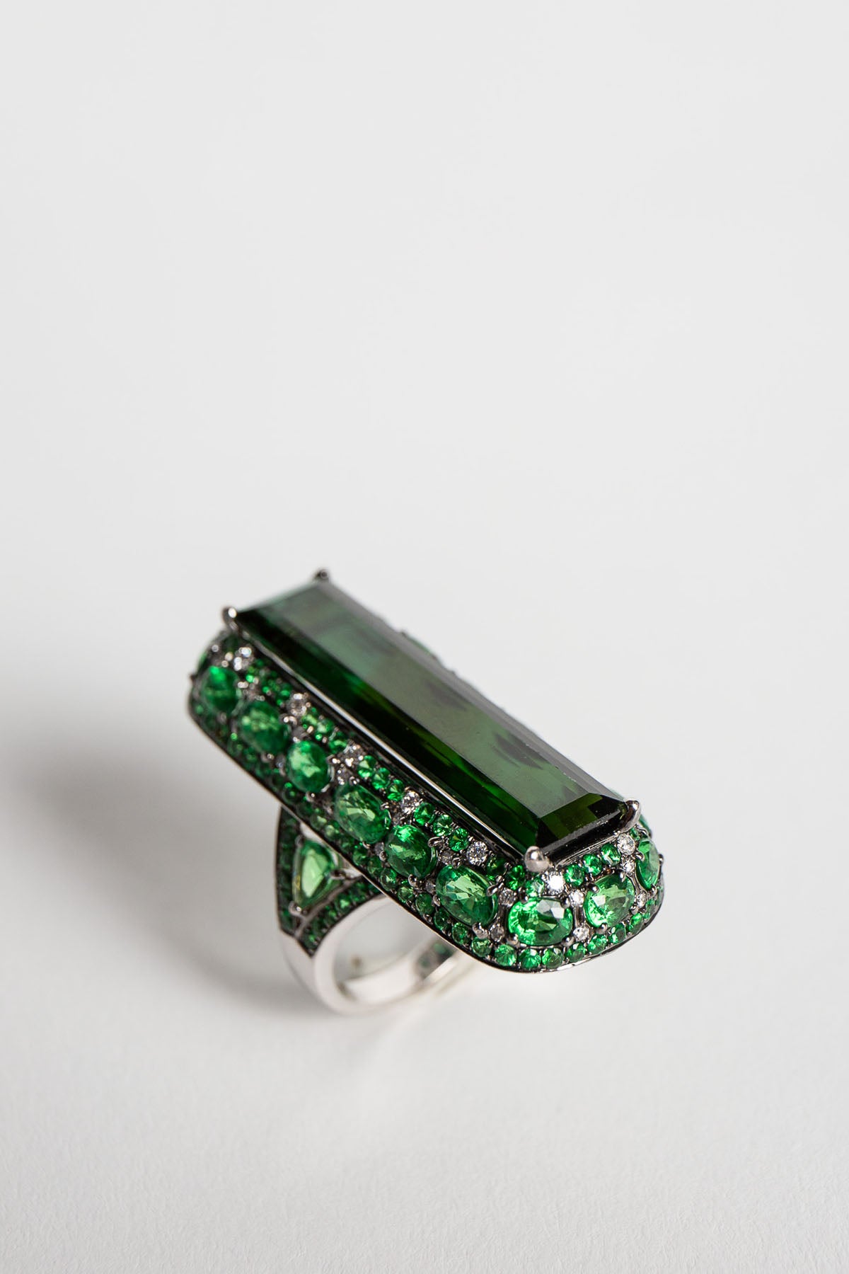 STEFERE | WHITE GOLD, DIAMOND, TOURMALINE, & GREEN GARNET RING