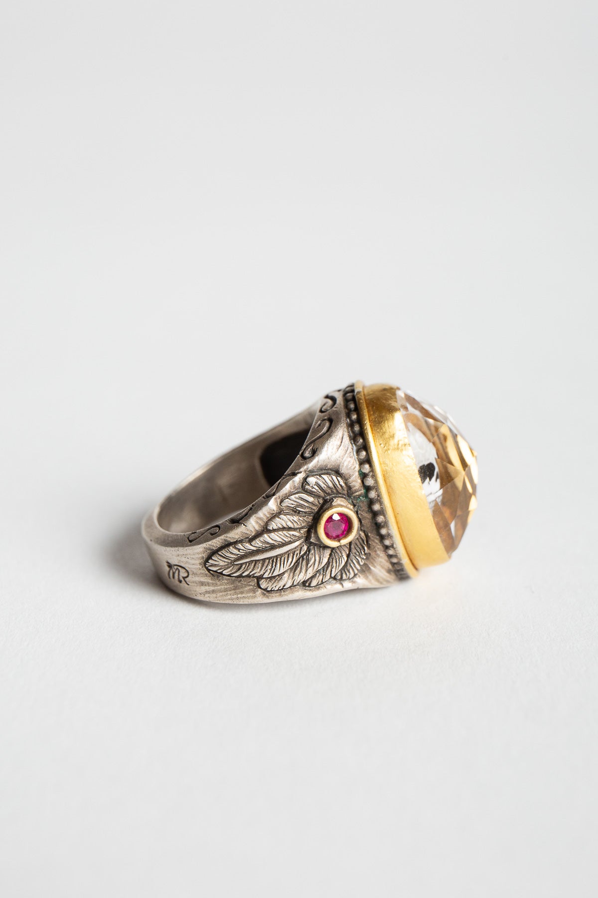 MELINDA RISK | WINGED SKULL CRYSTAL & RUBY RING