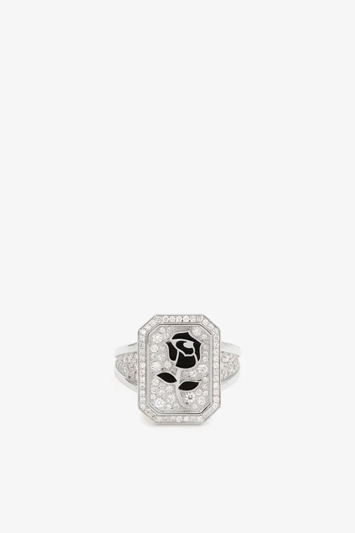 MYSTERYJOY | WHITE GOLD BLACK ROSE PAVED SIGNET RING