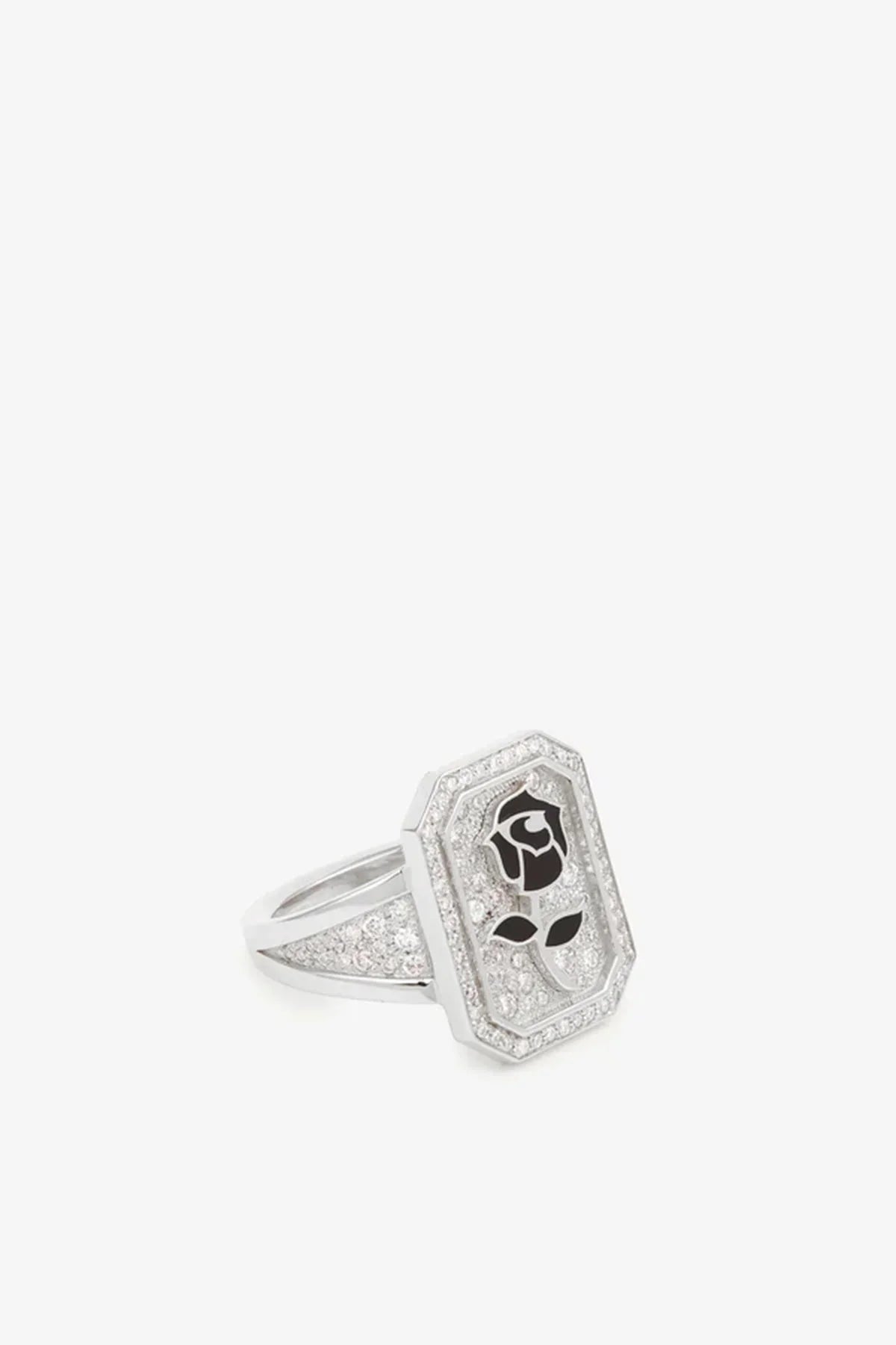 MYSTERYJOY | WHITE GOLD BLACK ROSE PAVED SIGNET RING
