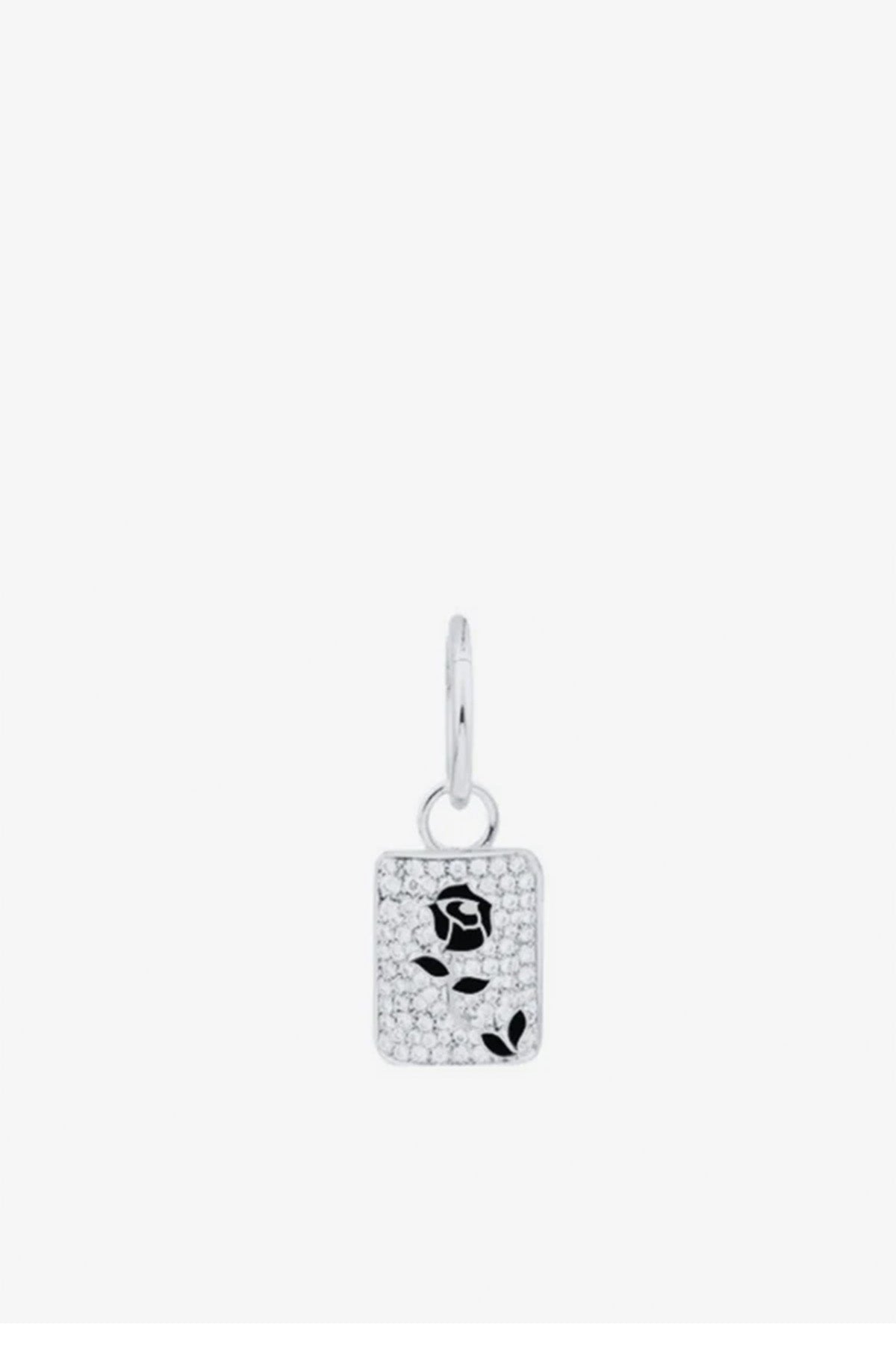 MYSTERYJOY | WHITE GOLD BLACK ROSE PAVED EARRING (SINGLE)