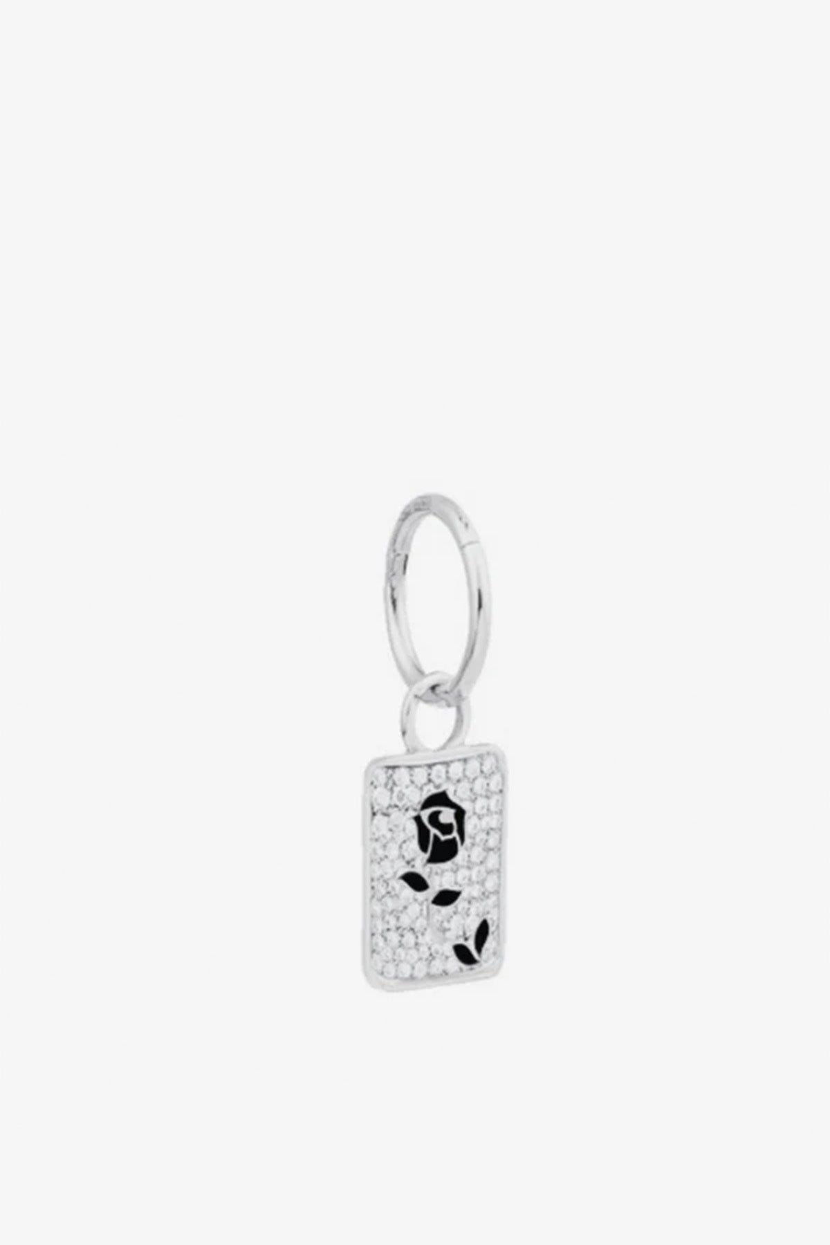 MYSTERYJOY | WHITE GOLD BLACK ROSE PAVED EARRING (SINGLE)