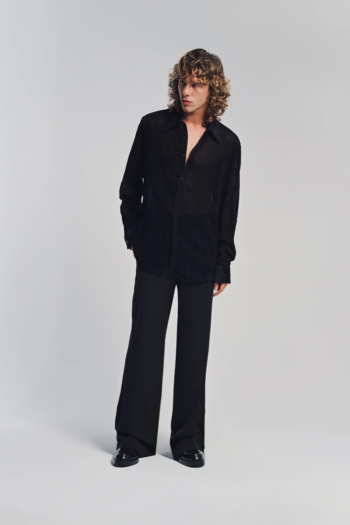 LOUIS GABRIEL NOUCHI | DEVORED STRIPE LONG SLEEVE SHIRT