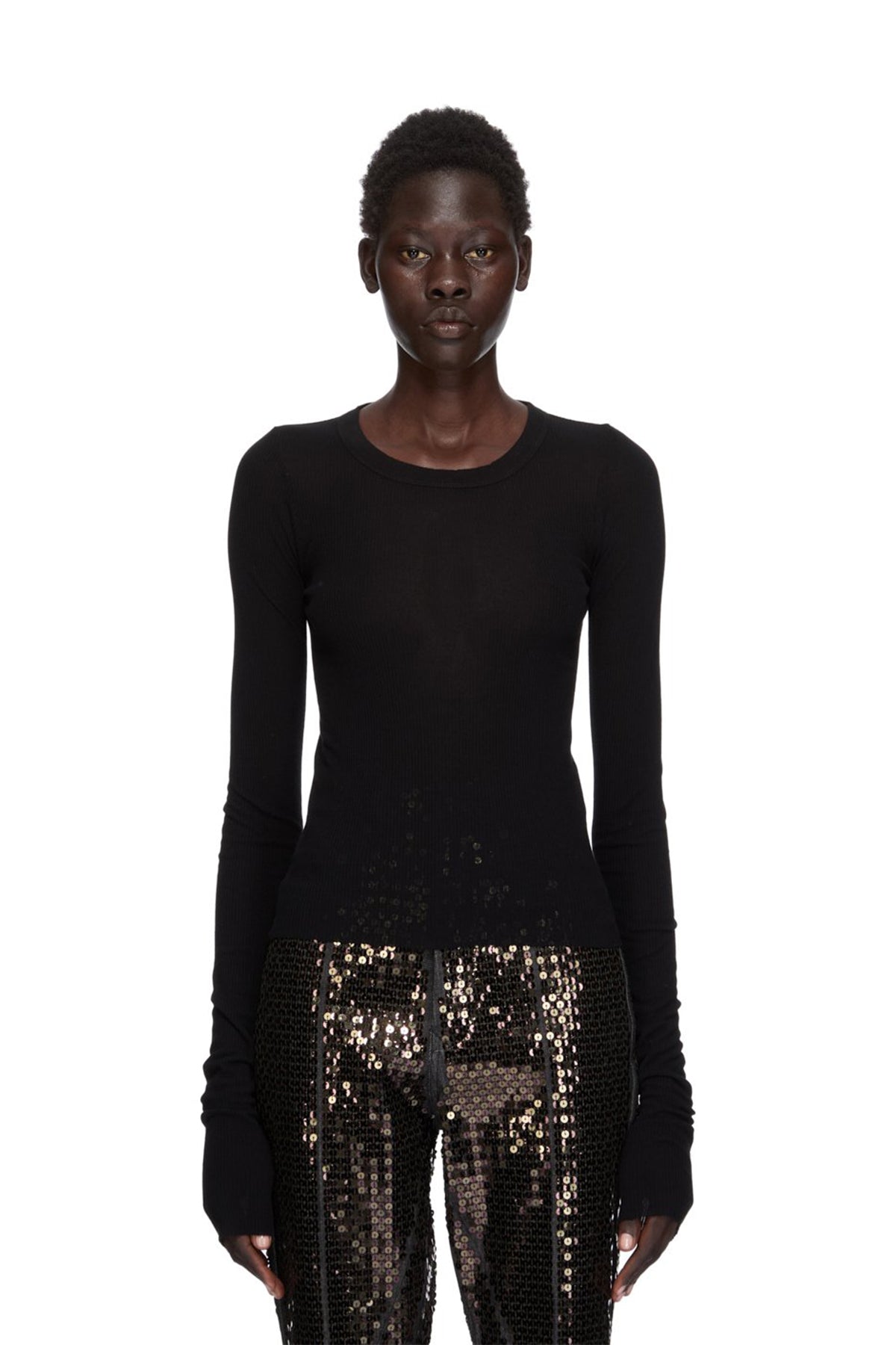 RICK OWENS | CROPPED RIB LONG SLEEVE TEE