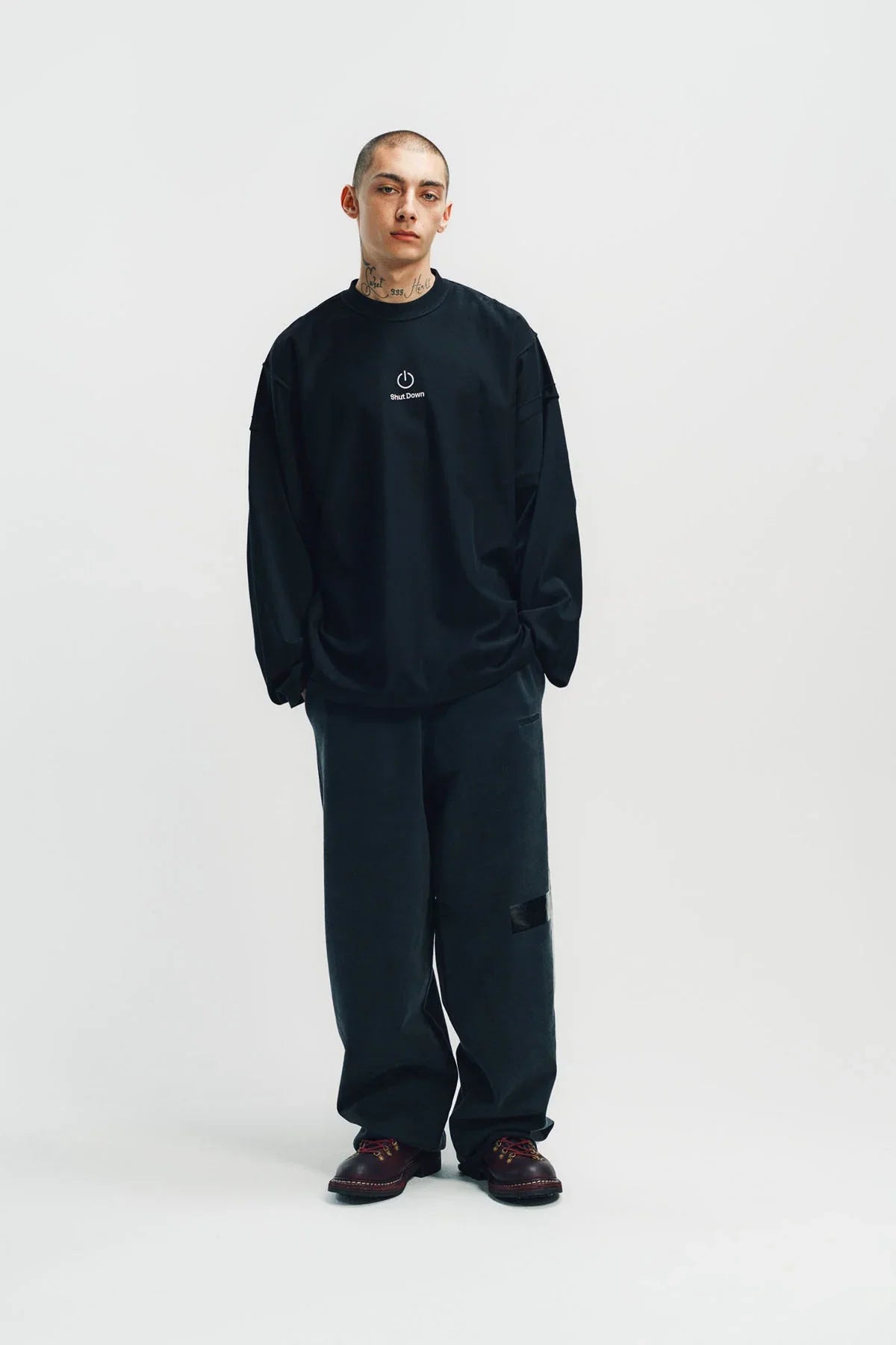 VETEMENTS | 'SHUT DOWN' EMBROIDERED REWORK LONG SLEEVE SHIRT