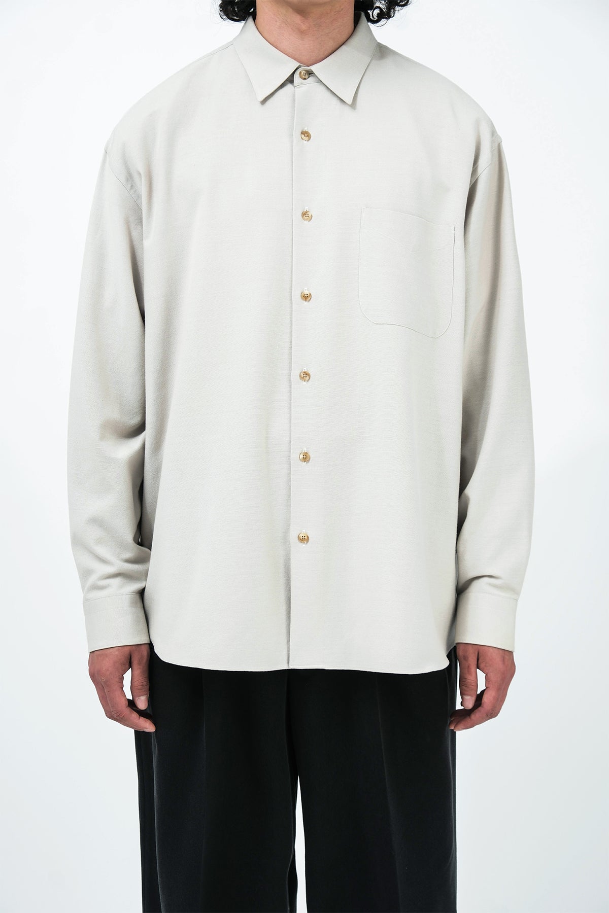 A.PRESSE | SILK COTTON OXFORD REGULAR COLLAR SHIRT