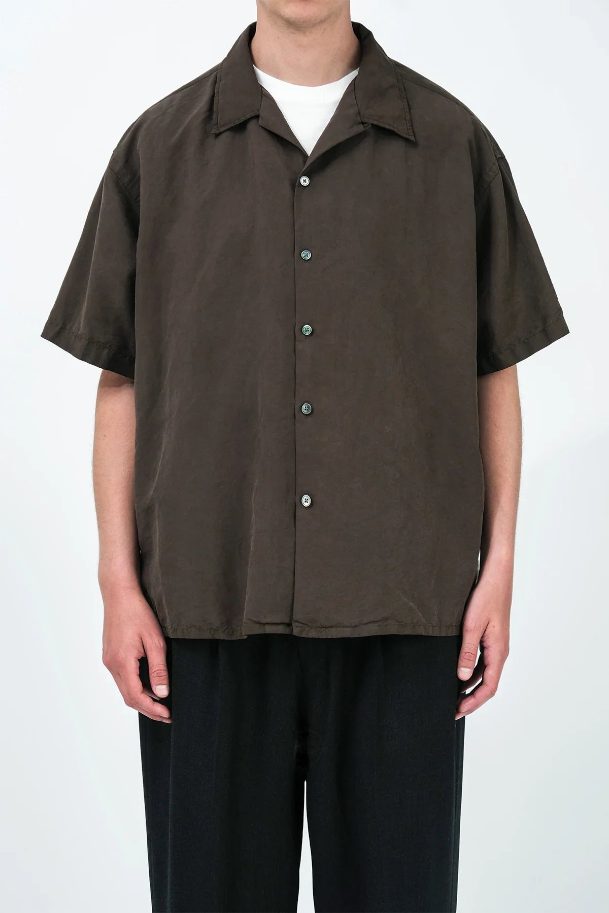 A.PRESSE | NATURAL DYED SILK SHORT SLEEVE OPEN COLLAR SHIRT