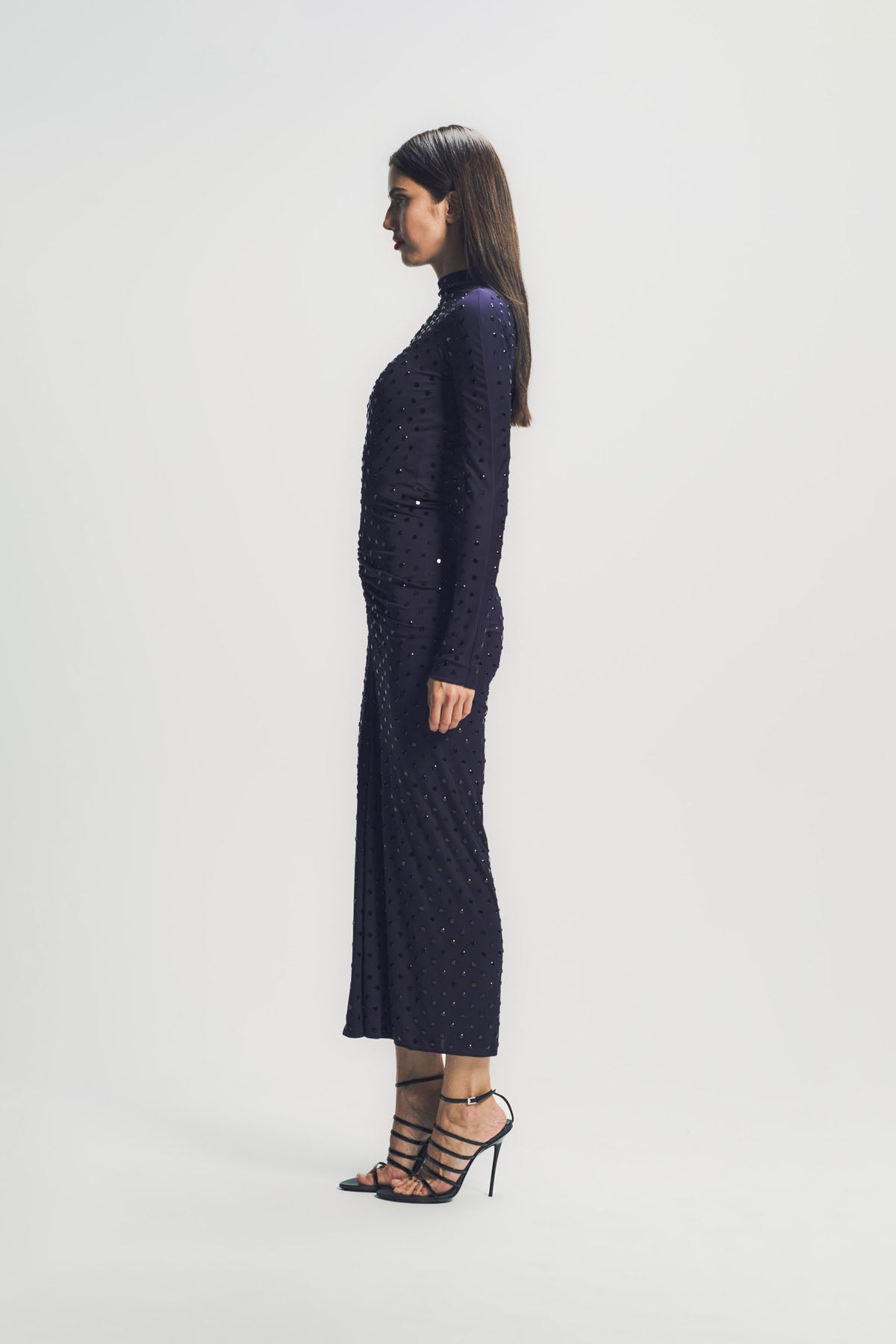 ALAÏA | DRAPED FLUID STRASS JERSEY DRESS