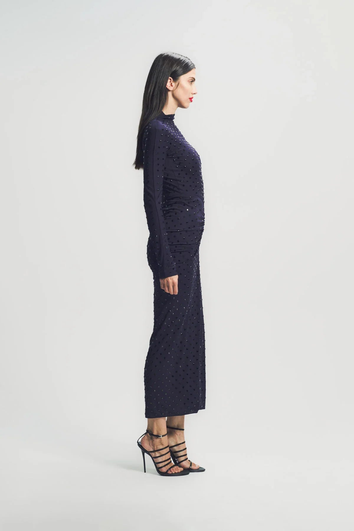 ALAÏA | DRAPED FLUID STRASS JERSEY DRESS