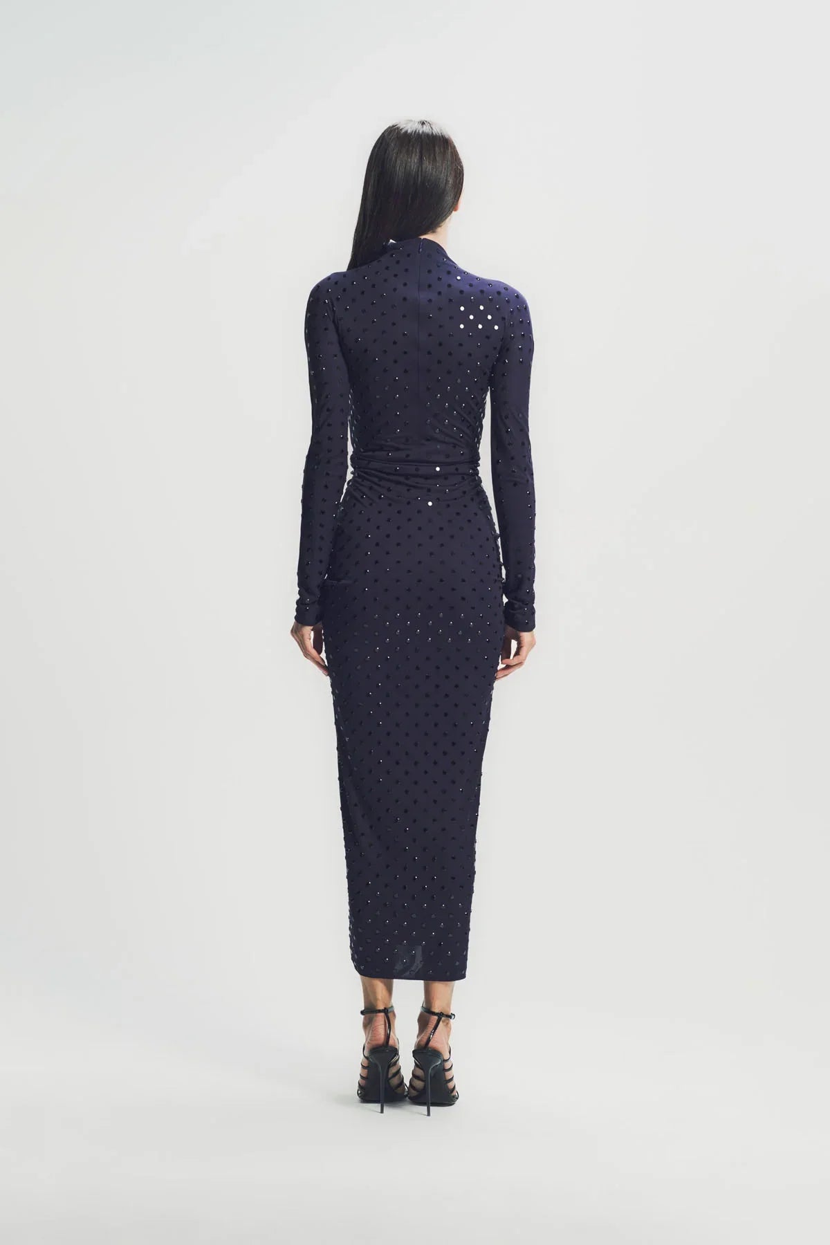ALAÏA | DRAPED FLUID STRASS JERSEY DRESS