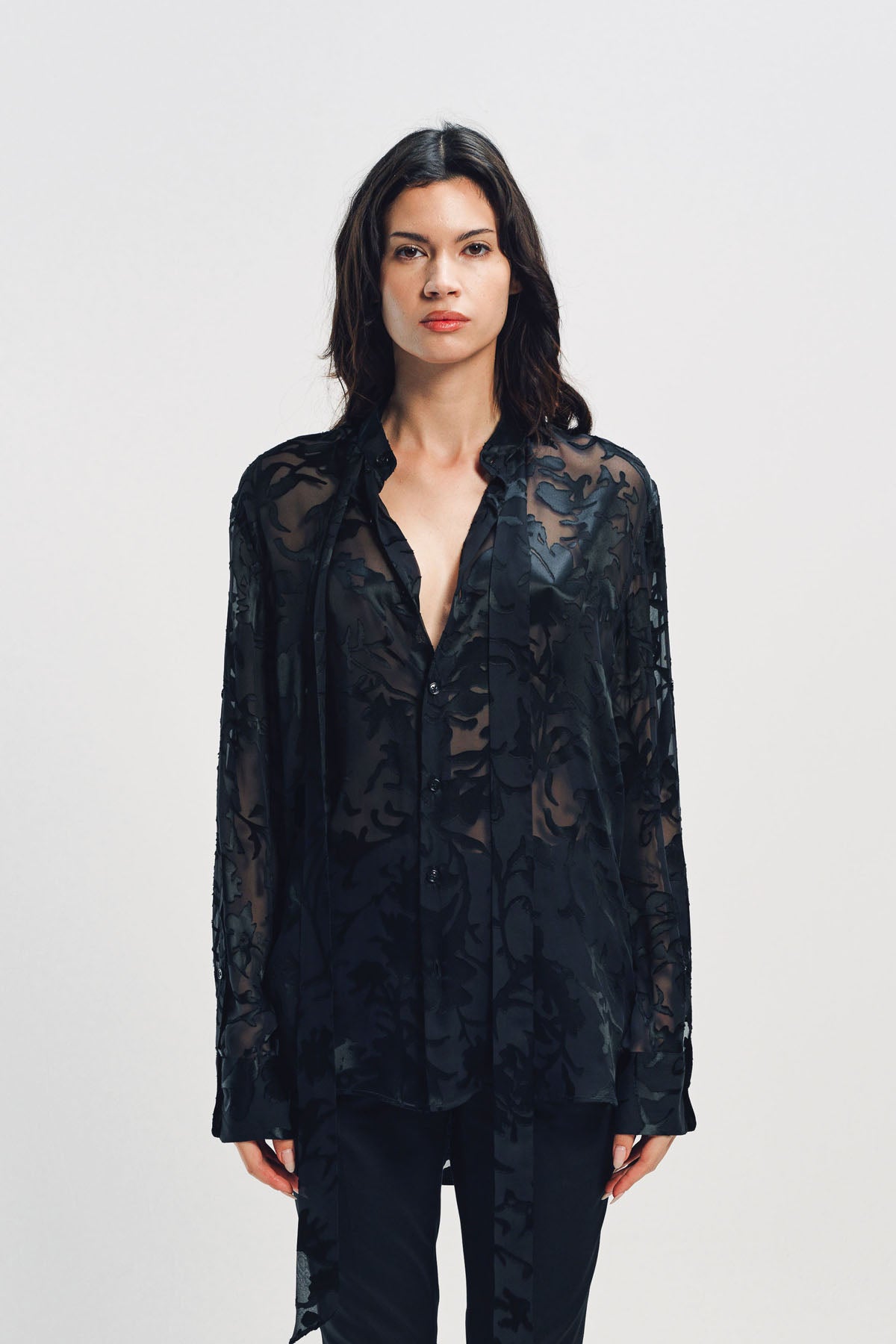 ANN DEMEULEMEESTER | DIEN STANDARD COLLAR LONG SHIRT WITH FOULARD
