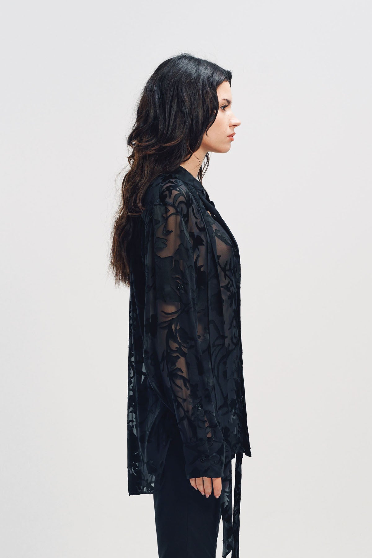 ANN DEMEULEMEESTER | DIEN STANDARD COLLAR LONG SHIRT WITH FOULARD