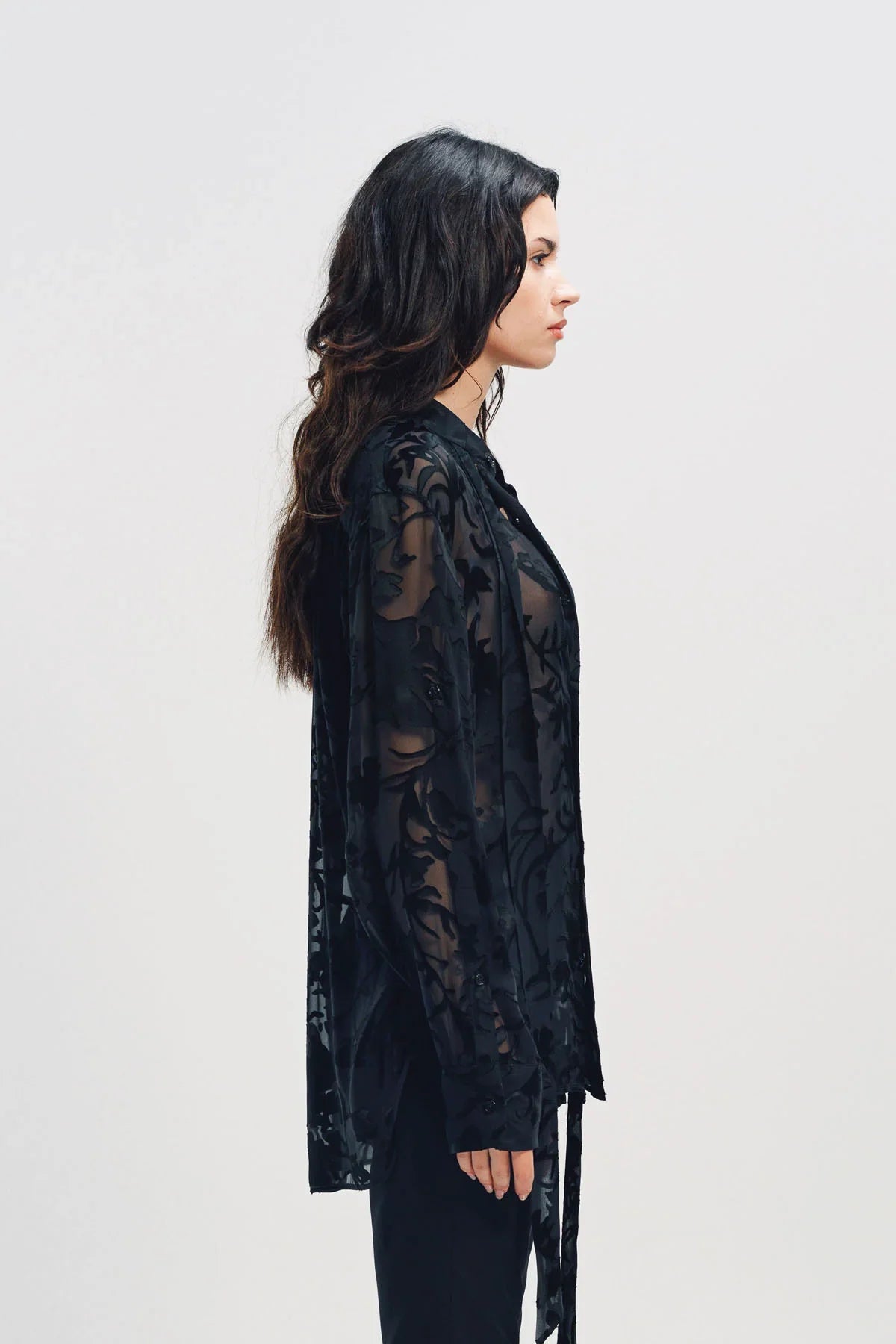 ANN DEMEULEMEESTER | DIEN STANDARD COLLAR LONG SHIRT WITH FOULARD