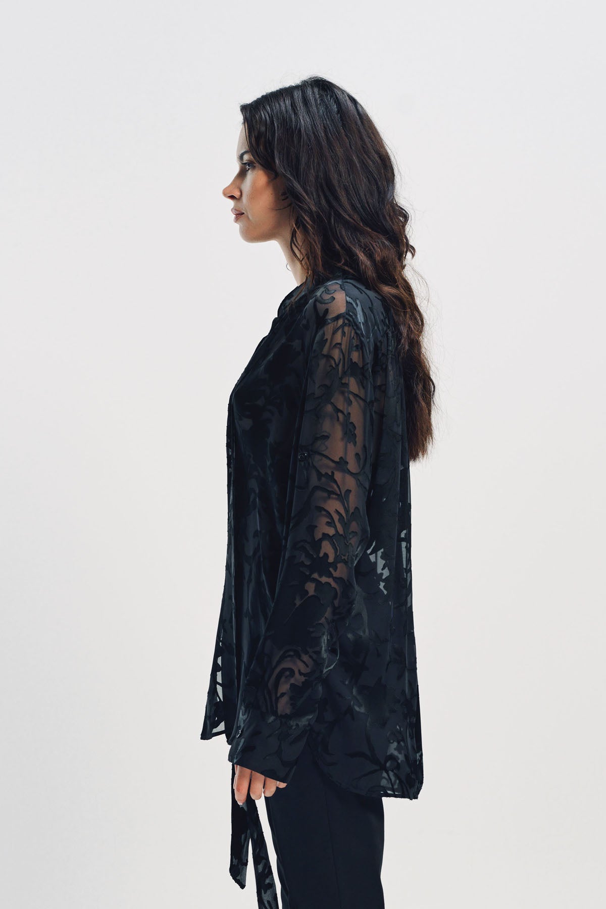 ANN DEMEULEMEESTER | DIEN STANDARD COLLAR LONG SHIRT WITH FOULARD