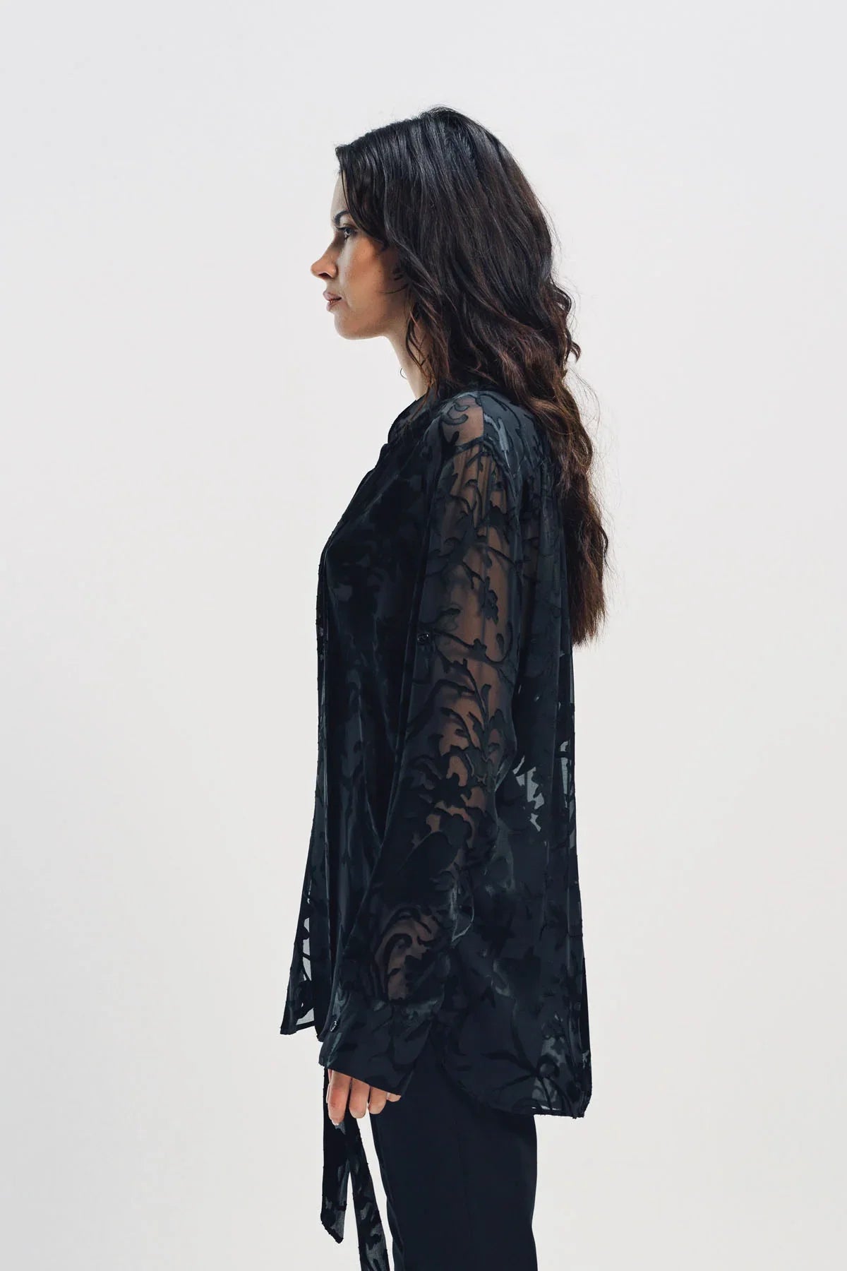ANN DEMEULEMEESTER | DIEN STANDARD COLLAR LONG SHIRT WITH FOULARD