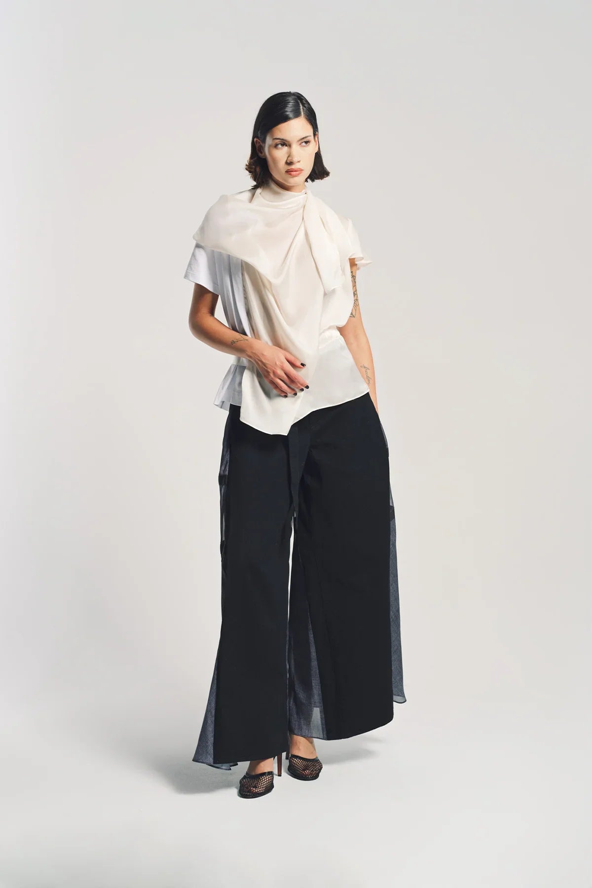 SACAI | SATIN COTTON T-SHIRT