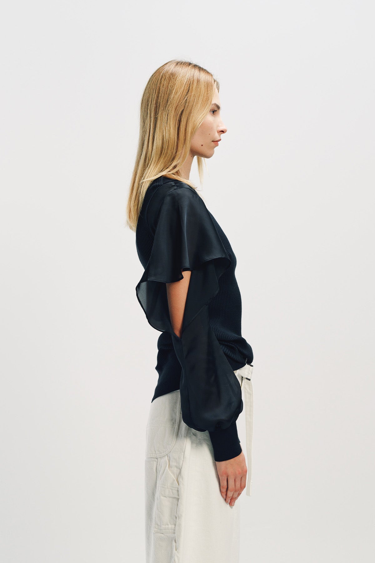 SACAI | SATIN COTTON KNIT PULLOVER