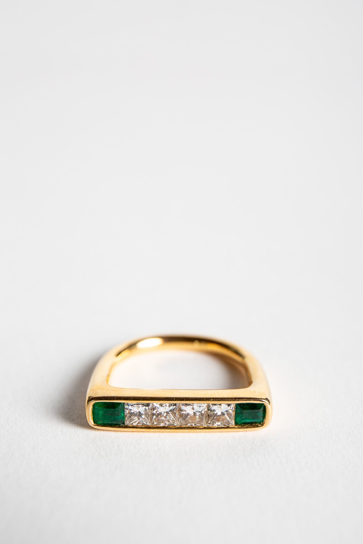 ADI HANDMADE | YELLOW GOLD, DIAMOND, AND EMERALD BAR RING
