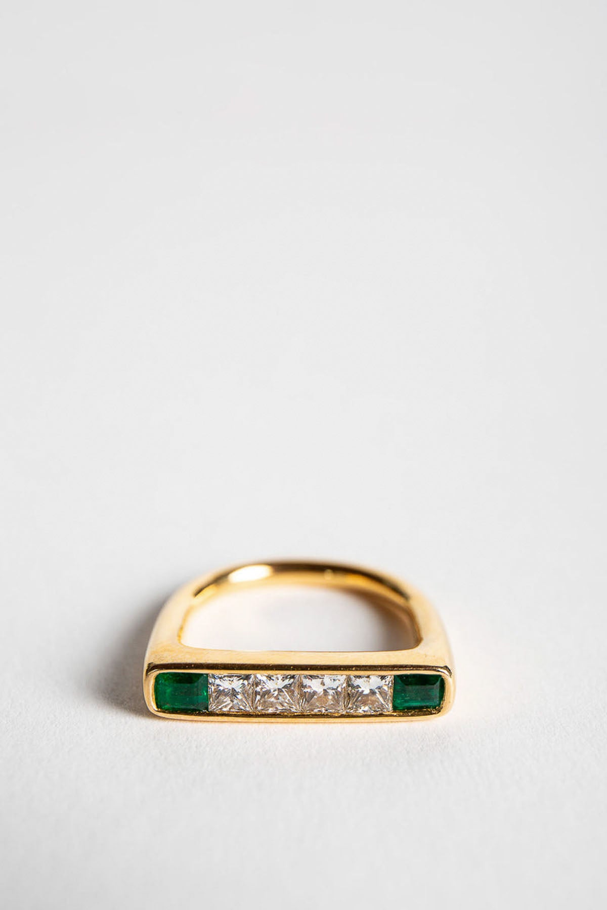 ADI HANDMADE | YELLOW GOLD, DIAMOND, AND EMERALD BAR RING